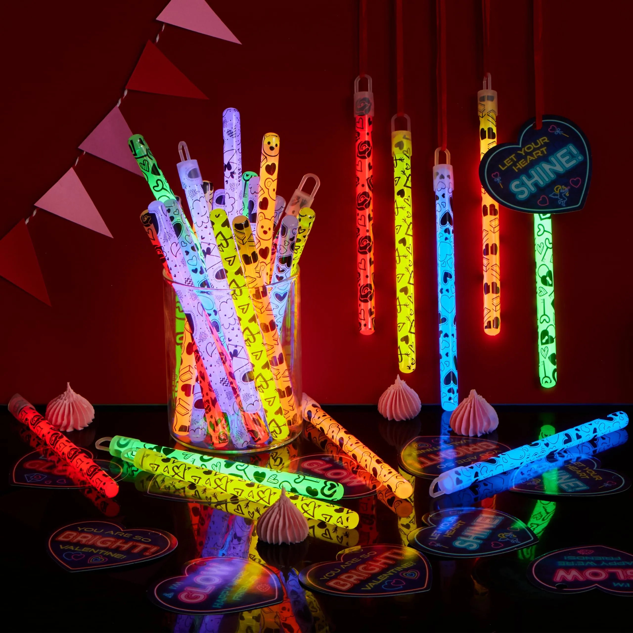 30 Packs Valentine’s Day Gifts Cards with Bright Large Glow Sticks for Kids Classroom Exchange Toy - Image 7
