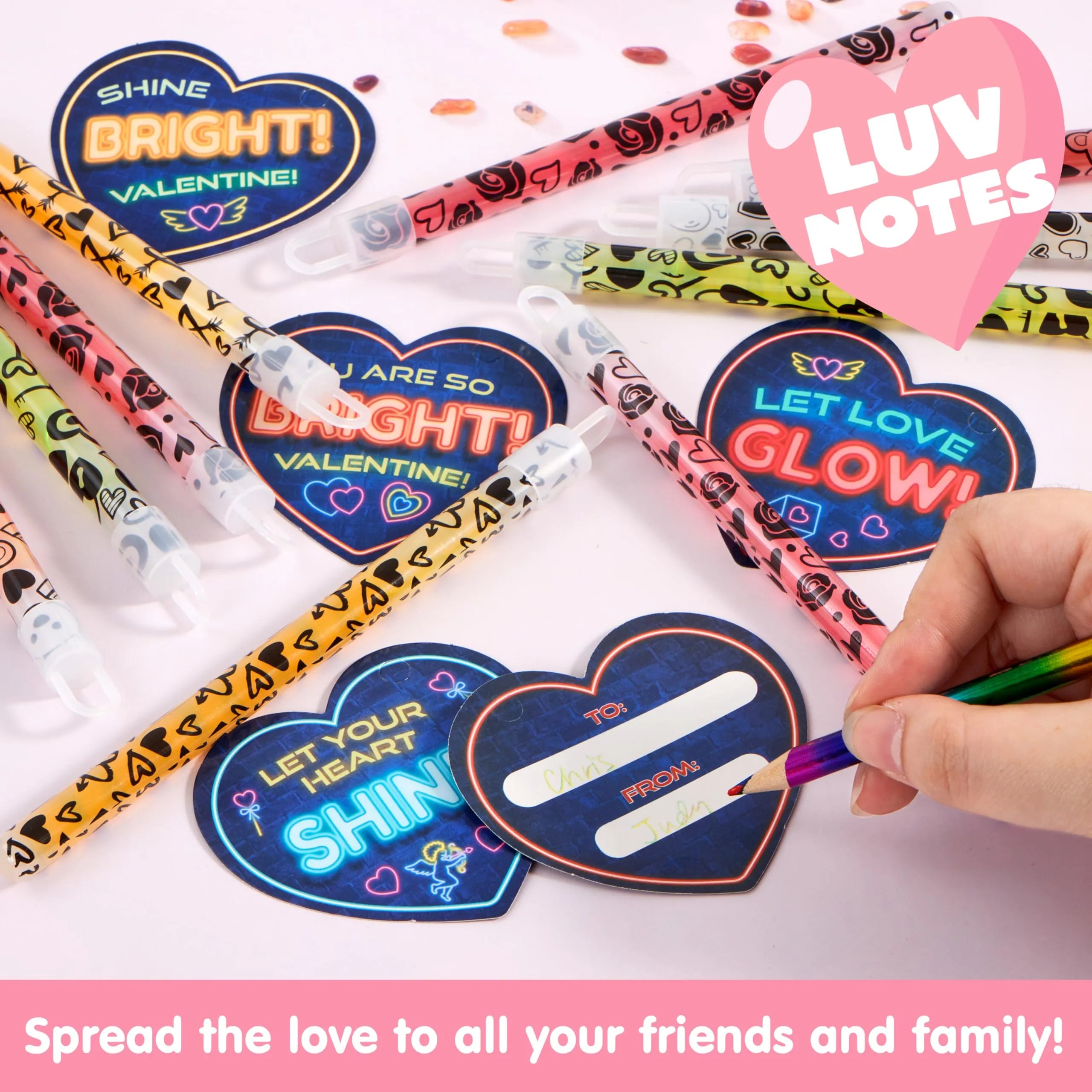 30 Packs Valentine’s Day Gifts Cards with Bright Large Glow Sticks for Kids Classroom Exchange Toy - Image 2