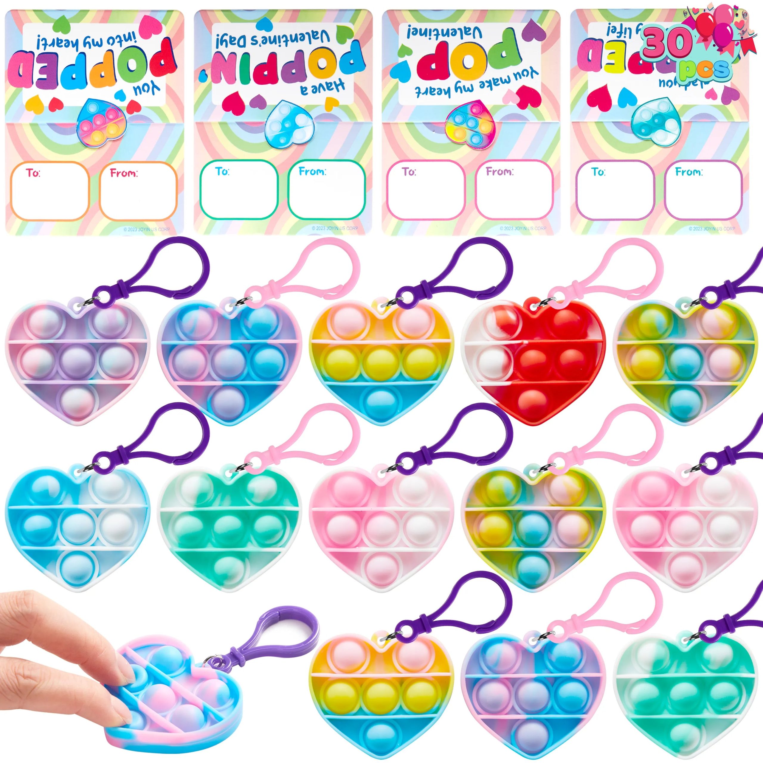 30 Packs Valentine’s Day Gift Cards with Heart Shape Pressure Release Fidget Toys