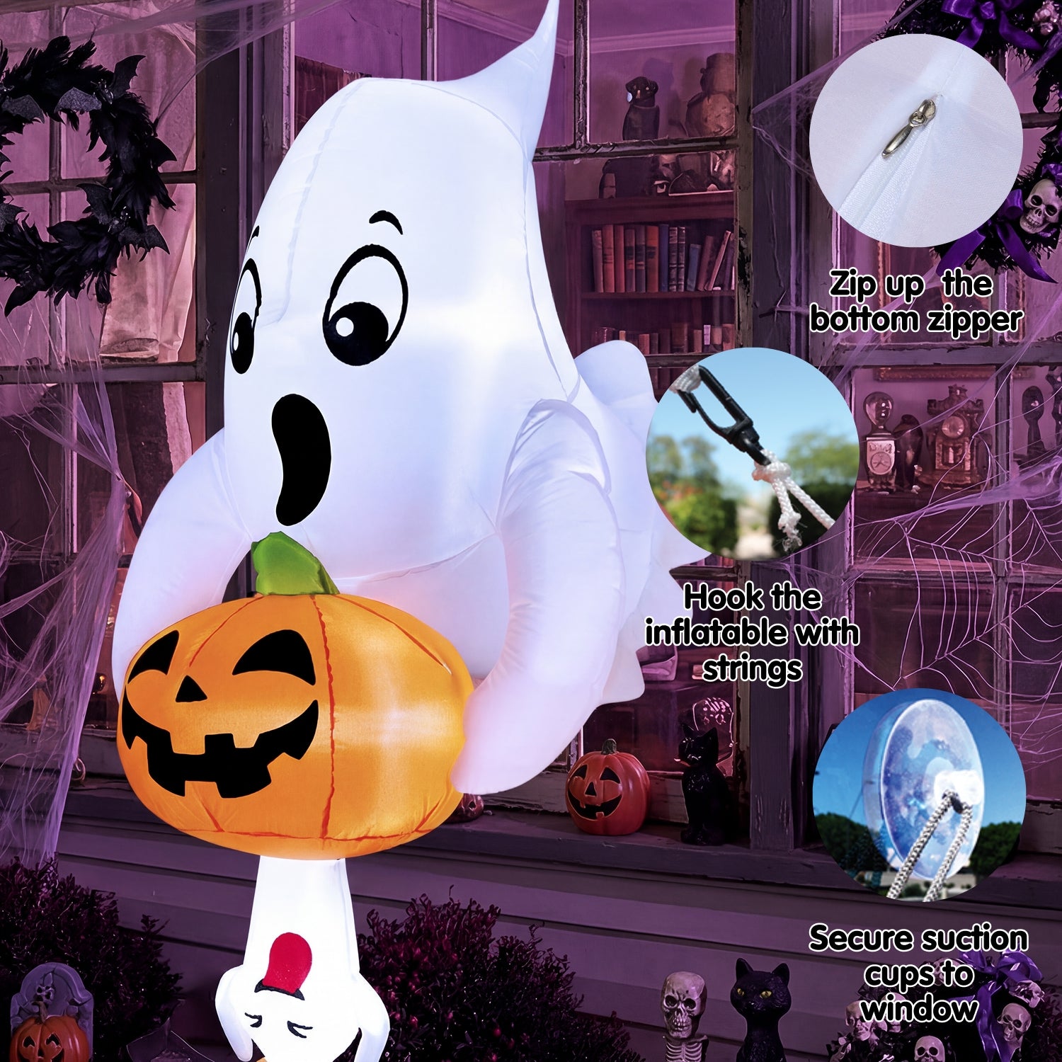 Joiedomi 6FT Halloween Inflatable Cute Ghost with Pumpkin - Image 3