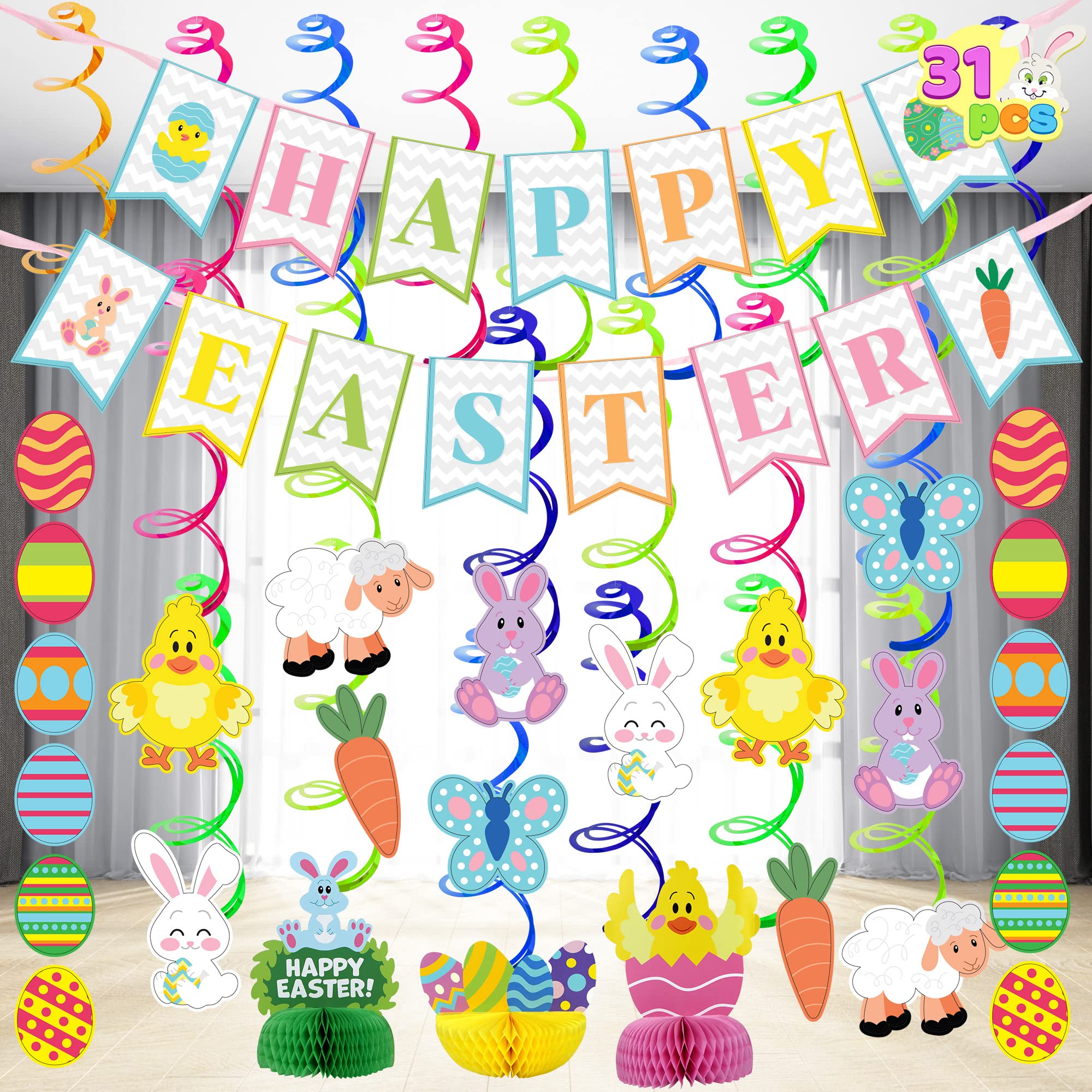 31 Pcs Easter Foil Swirl Hanging Decorations for Party - Image 2