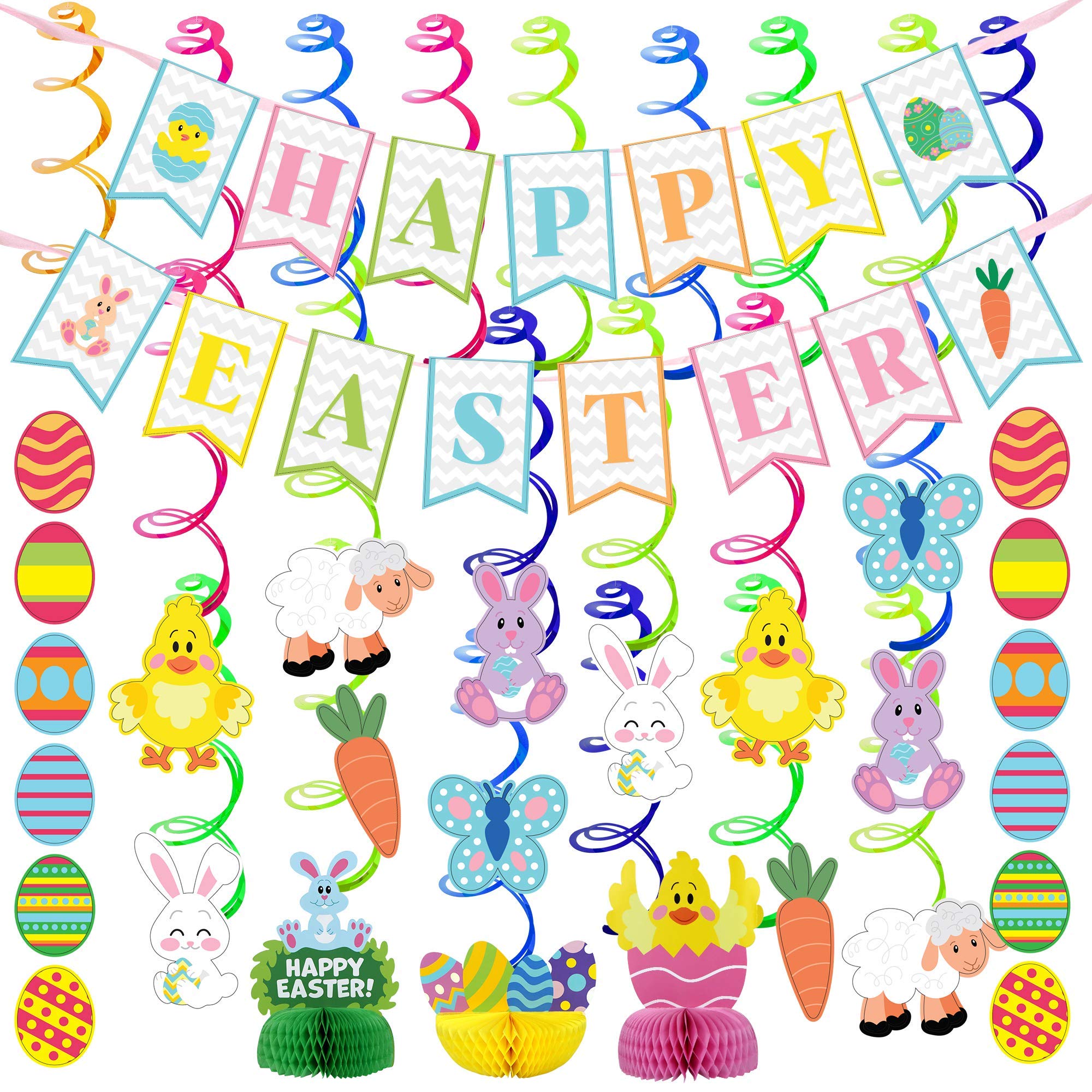 31 Pcs Easter Foil Swirl Hanging Decorations for Party - Image 3