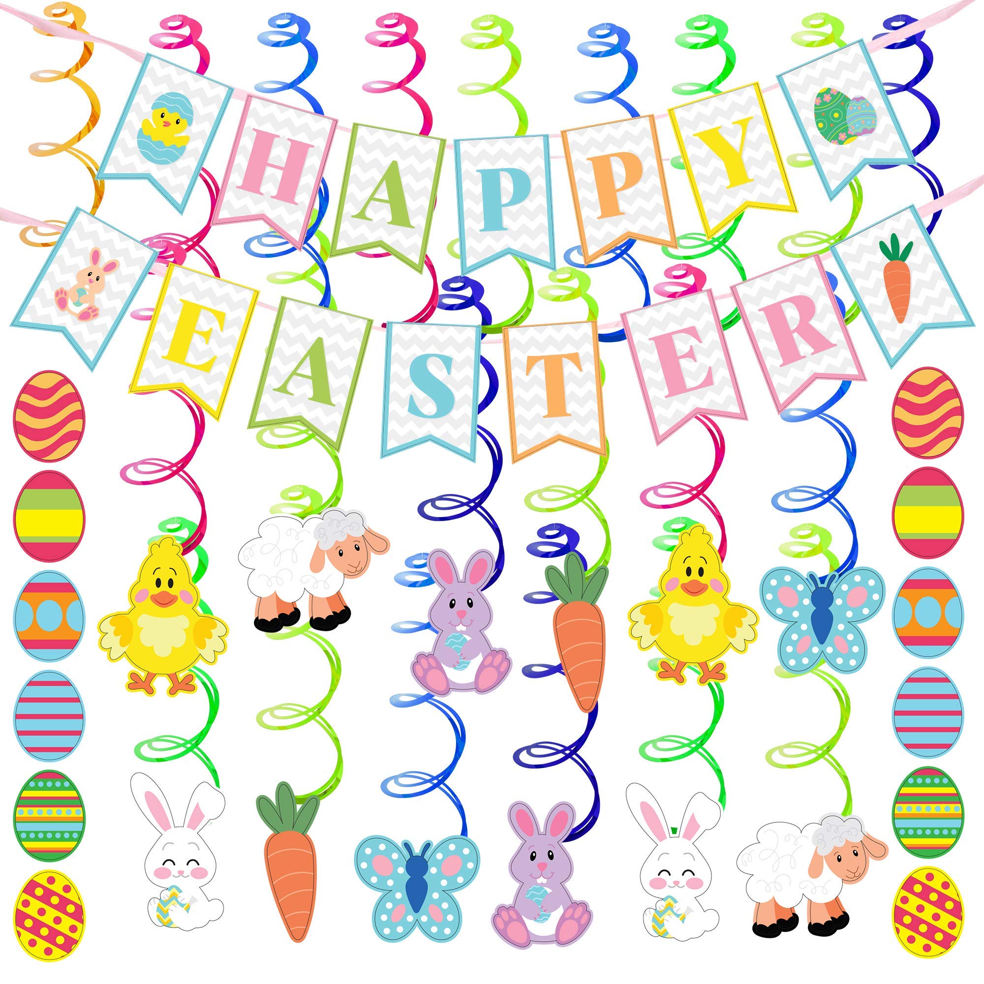 31 Pcs Easter Foil Swirl Hanging Decorations for Party - Image 4