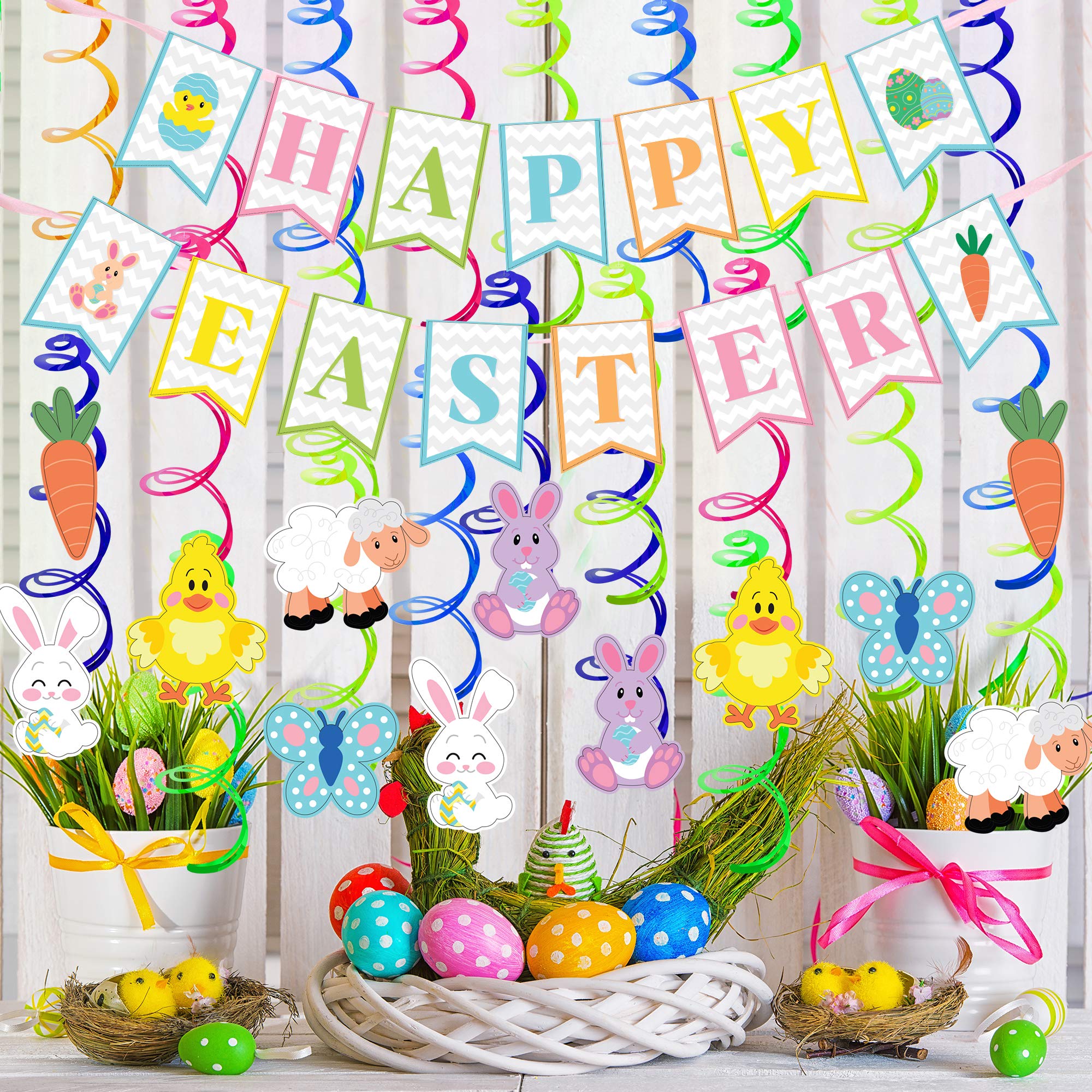 31 Pcs Easter Foil Swirl Hanging Decorations for Party - Image 5
