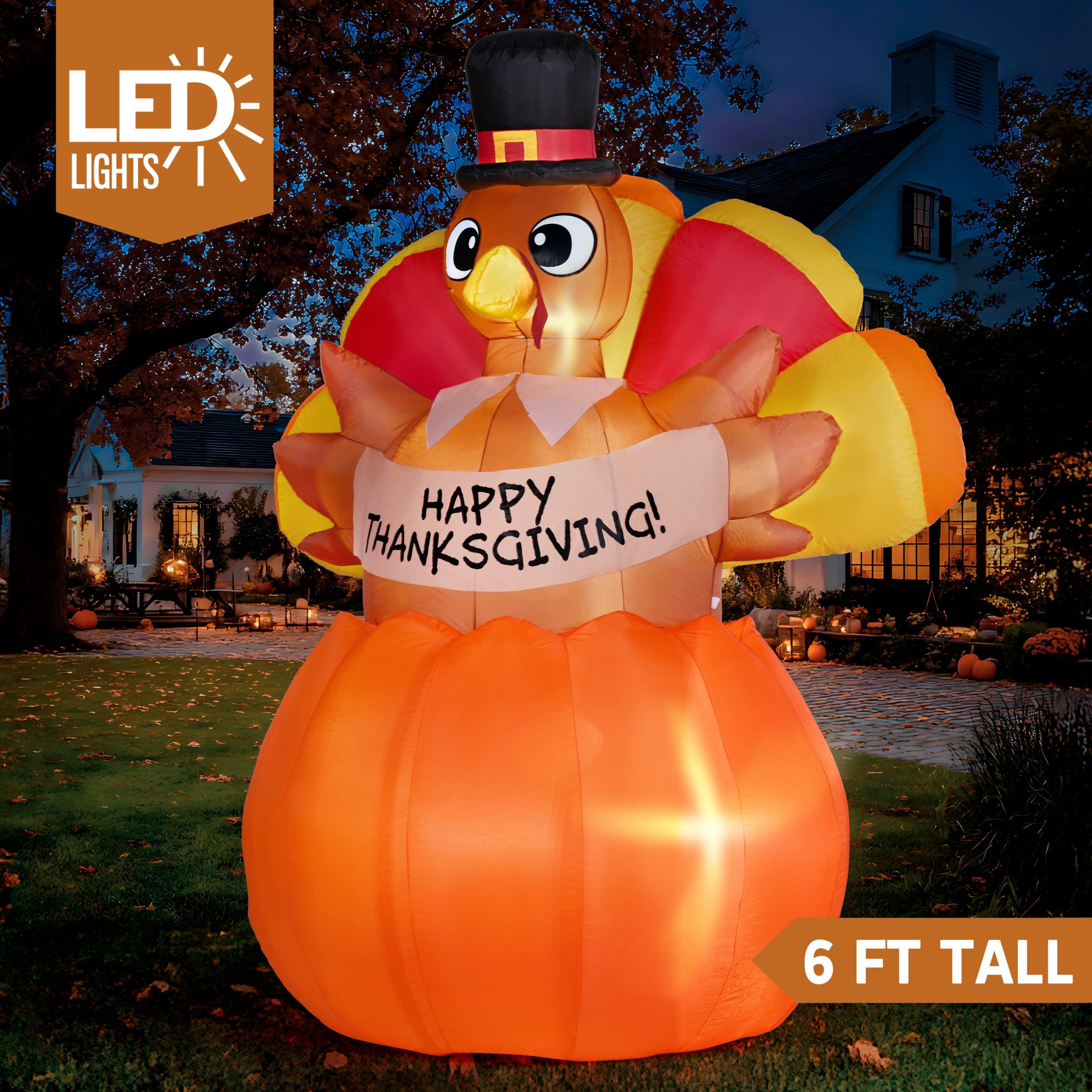 JOIEDOMI 6FT Inflatable Thanksgiving Turkey Pumpkin - LED - Image 7