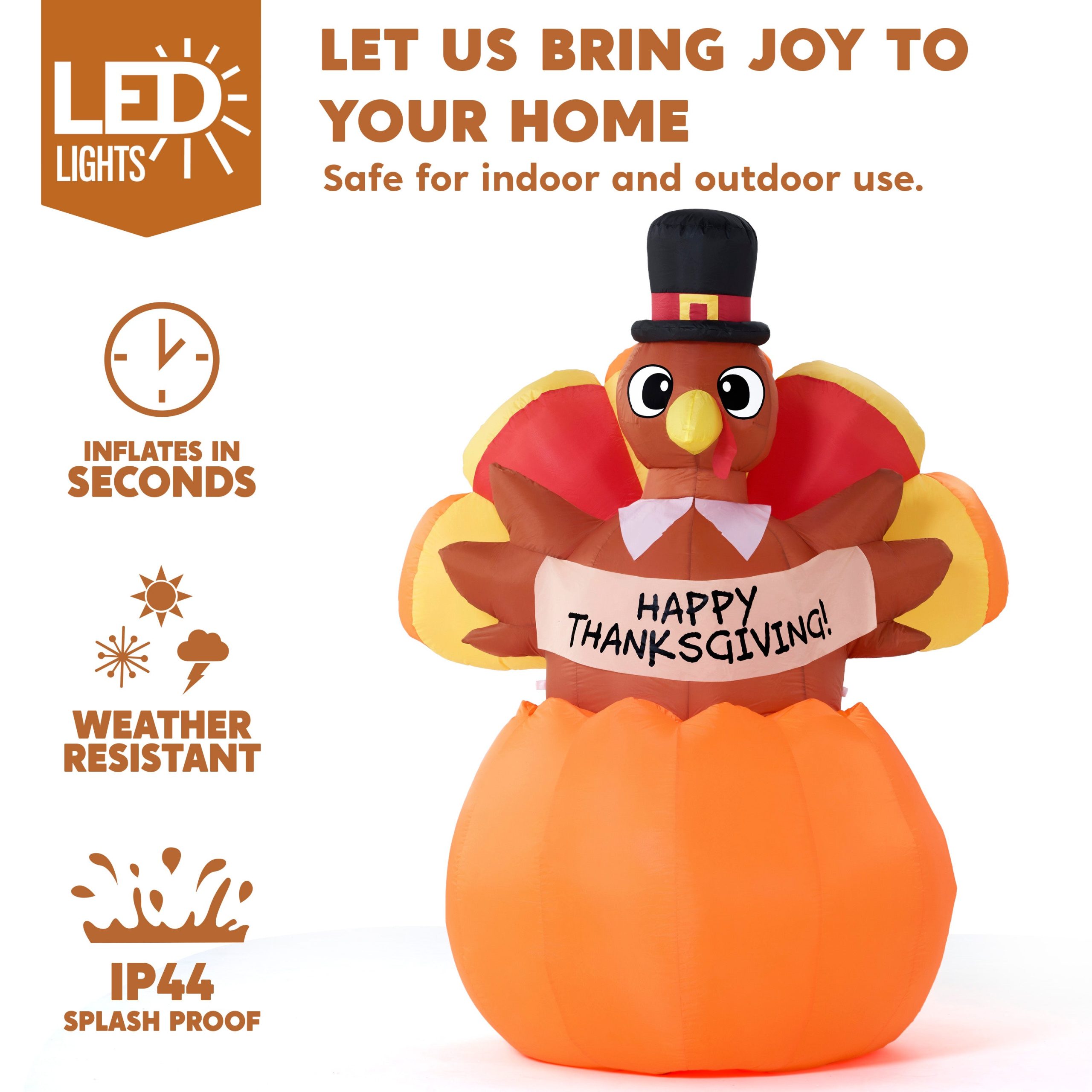 JOIEDOMI 6FT Inflatable Thanksgiving Turkey Pumpkin - LED - Image 6