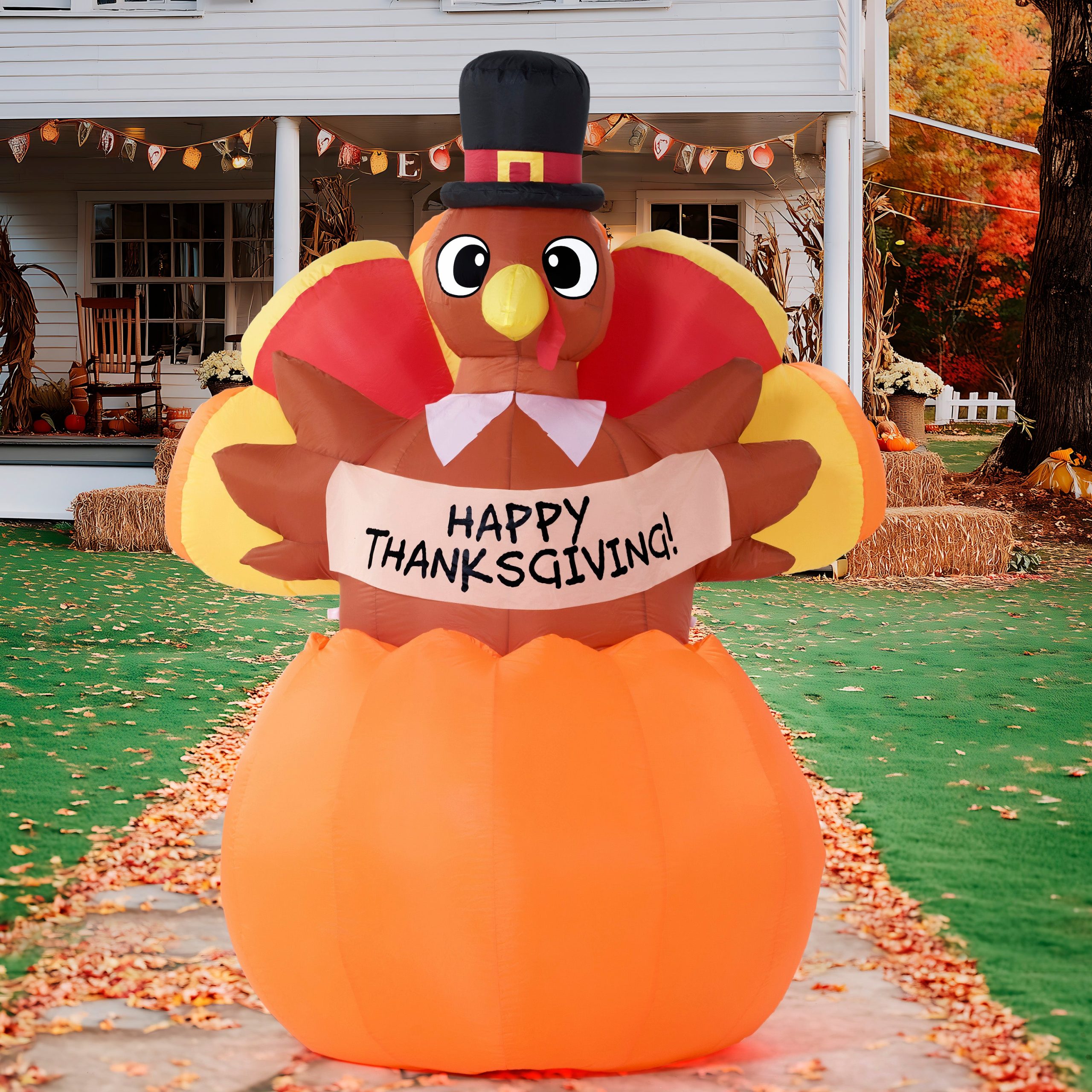 JOIEDOMI 6FT Inflatable Thanksgiving Turkey Pumpkin - LED