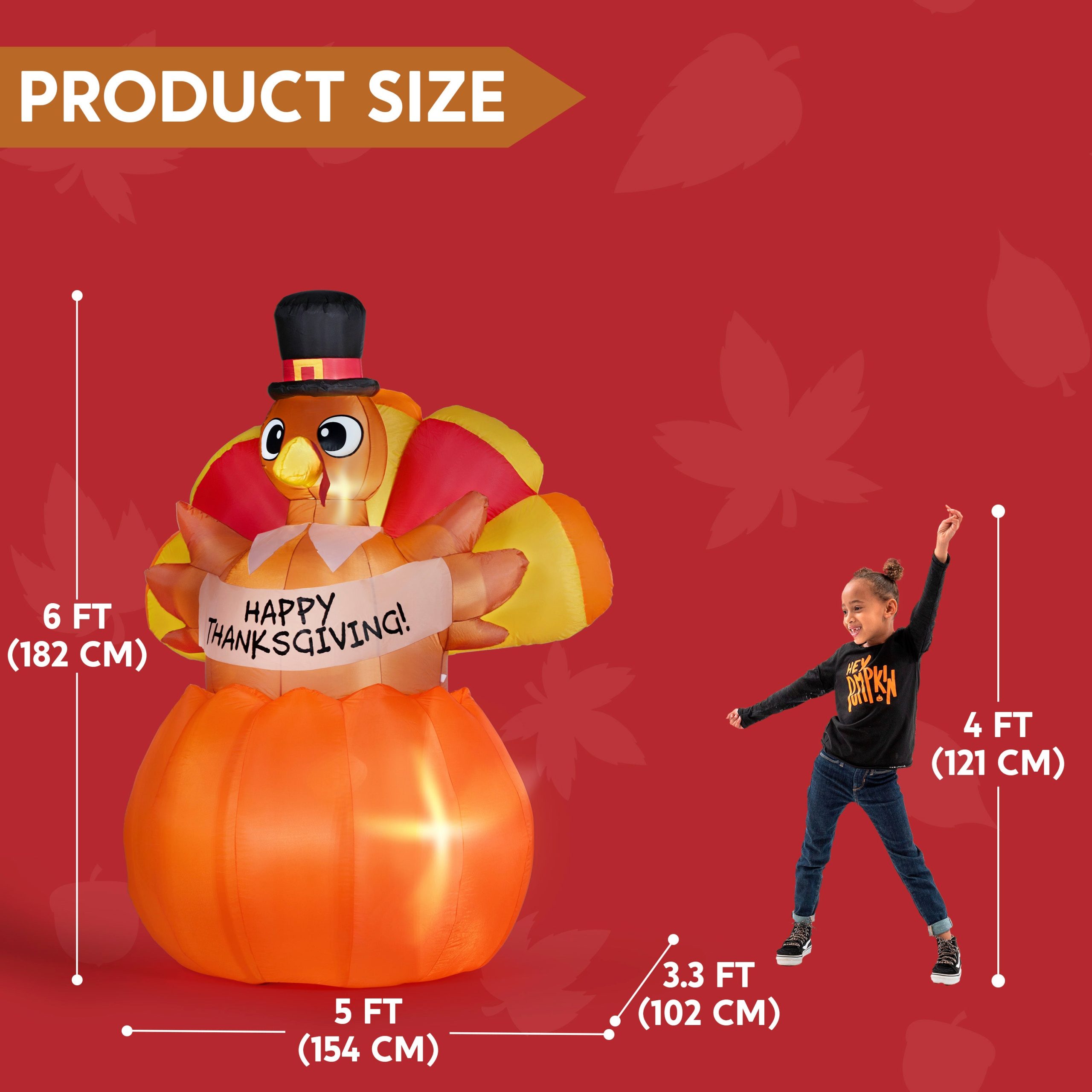 JOIEDOMI 6FT Inflatable Thanksgiving Turkey Pumpkin - LED - Image 5