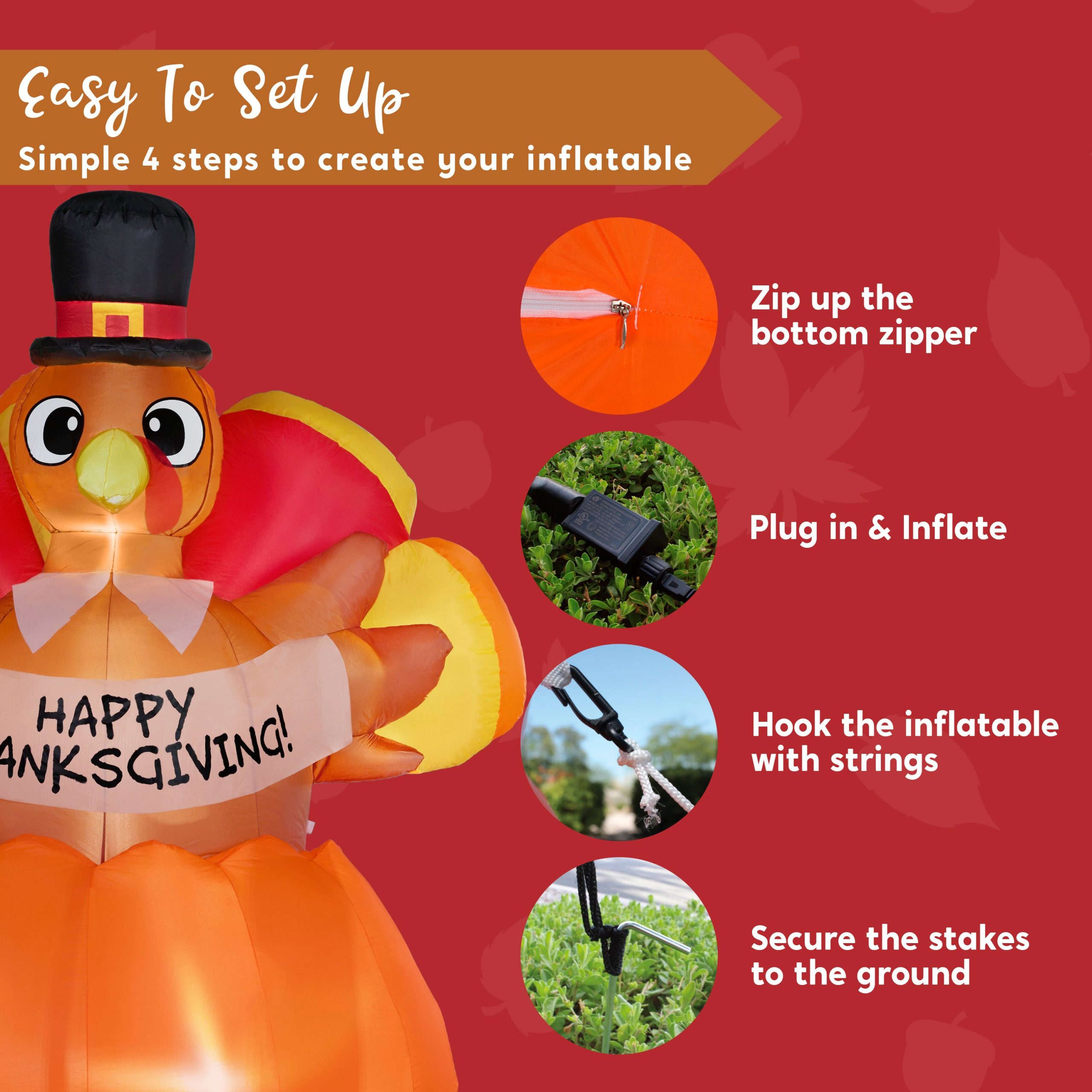 JOIEDOMI 6FT Inflatable Thanksgiving Turkey Pumpkin - LED - Image 3