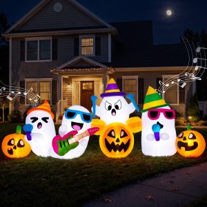 Joiedomi 8 Ft Inflatable Halloween Ghost Band with Music & LED Lights for Yard Party Outdoor Decor