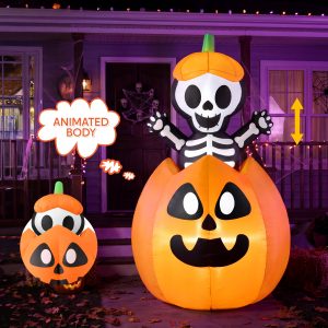 Joiedomi 5 Ft Animated Inflatable Halloween Skeleton on Pumpkin with LED Lights