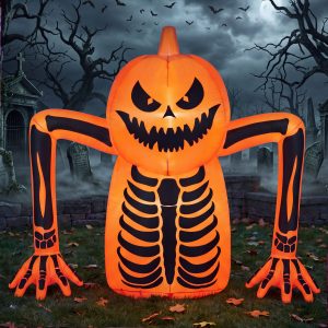 5.5 FT Halloween Pumpkin Skeleton Inflatable with LED Lights