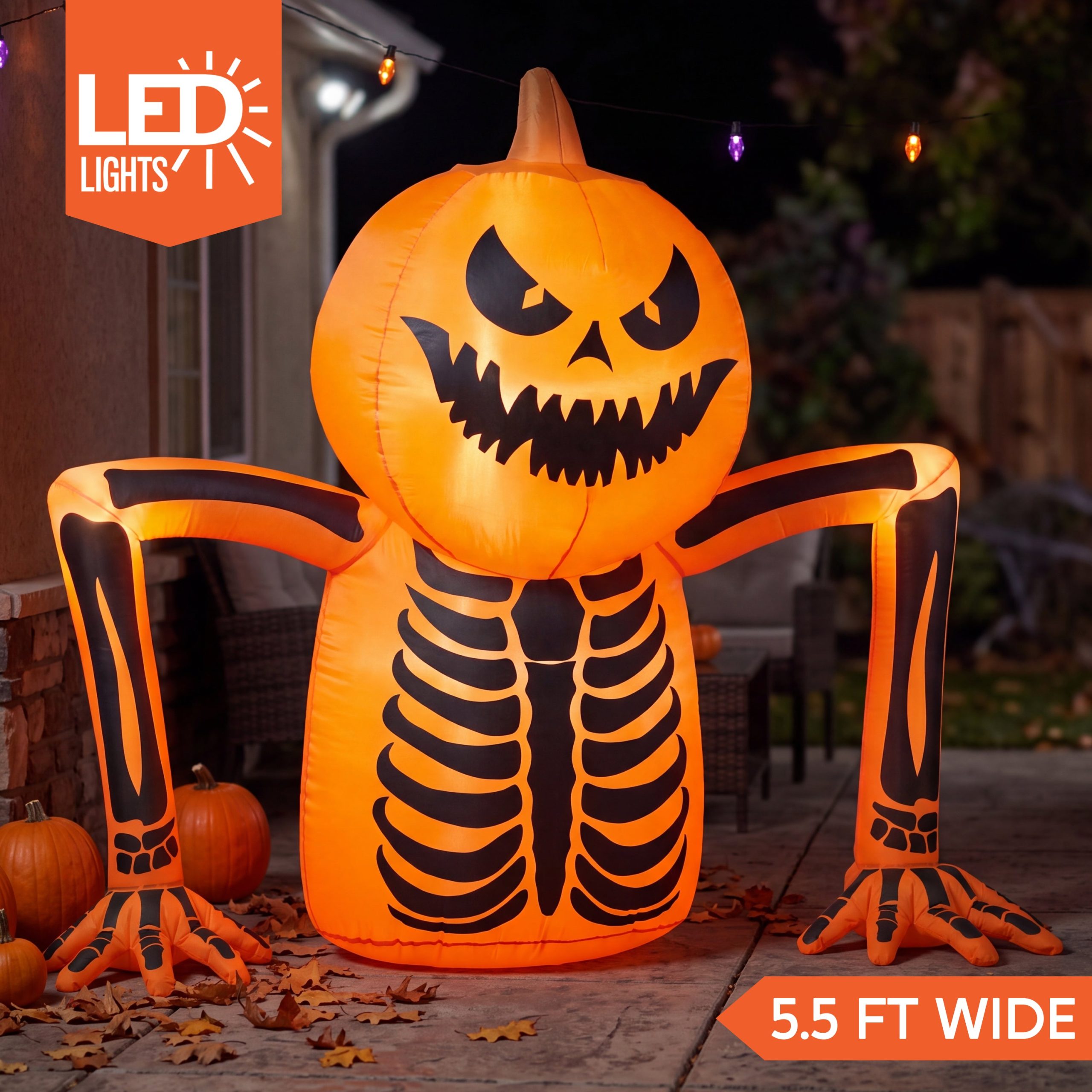 5.5 FT Halloween Pumpkin Skeleton Inflatable with LED Lights - Image 2