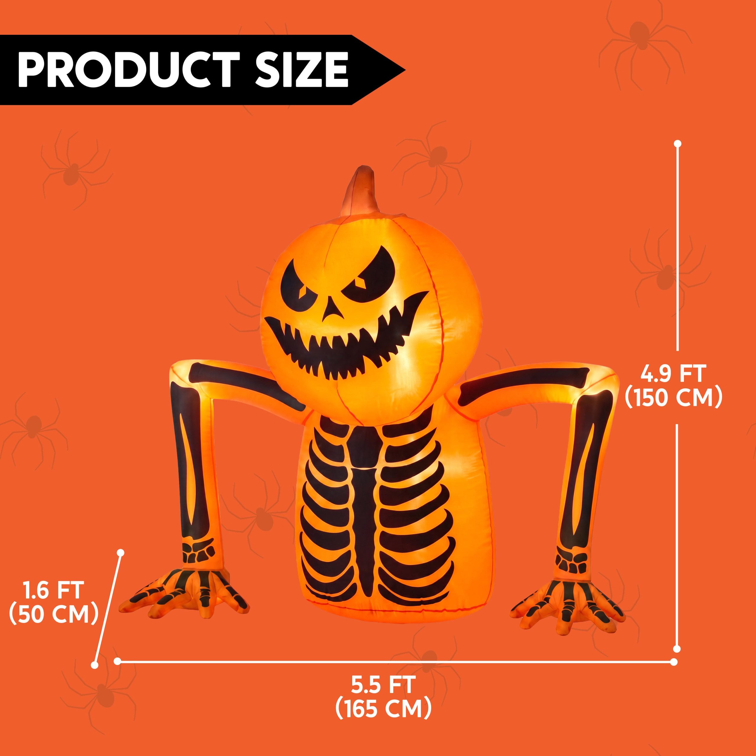 5.5 FT Halloween Pumpkin Skeleton Inflatable with LED Lights - Image 4