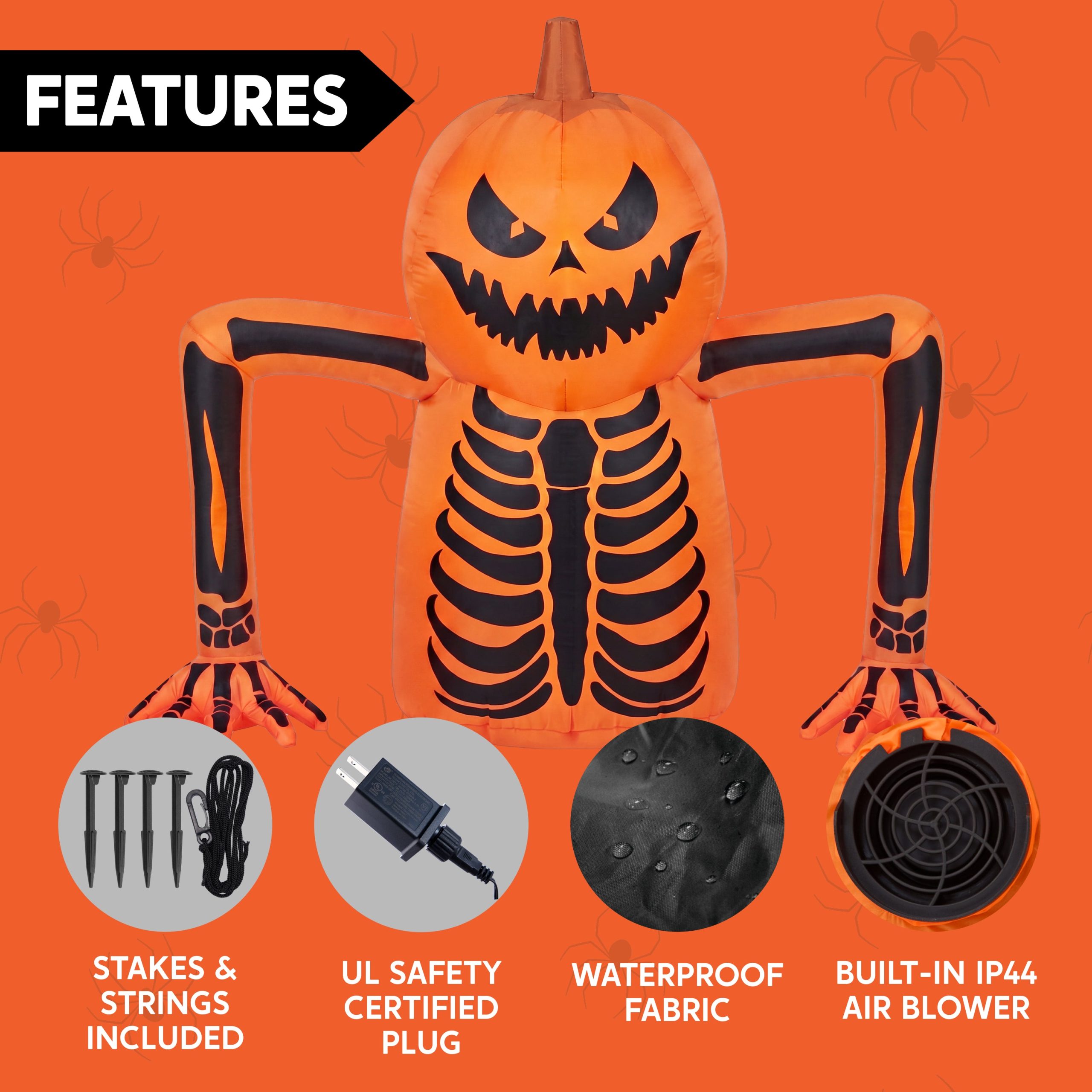 5.5 FT Halloween Pumpkin Skeleton Inflatable with LED Lights - Image 5