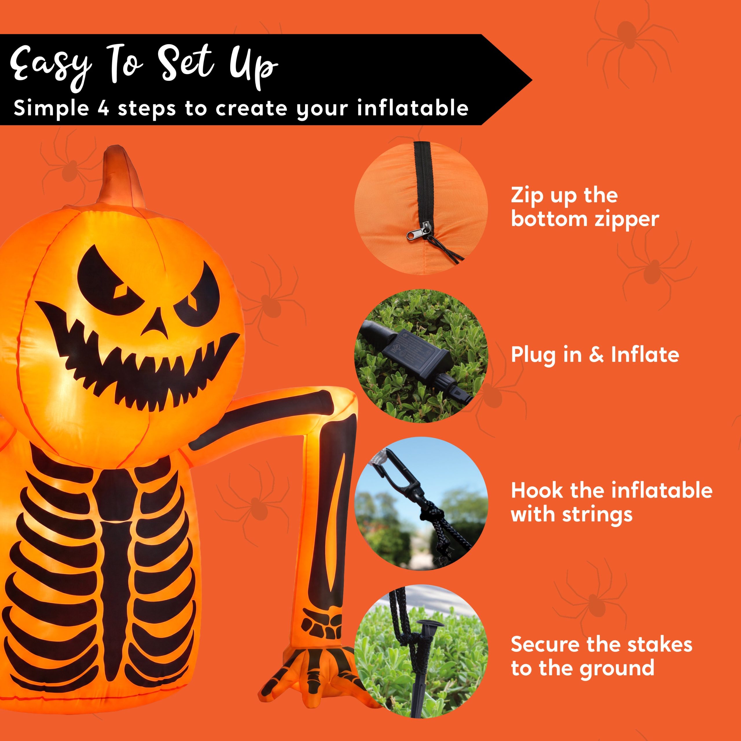 5.5 FT Halloween Pumpkin Skeleton Inflatable with LED Lights - Image 6