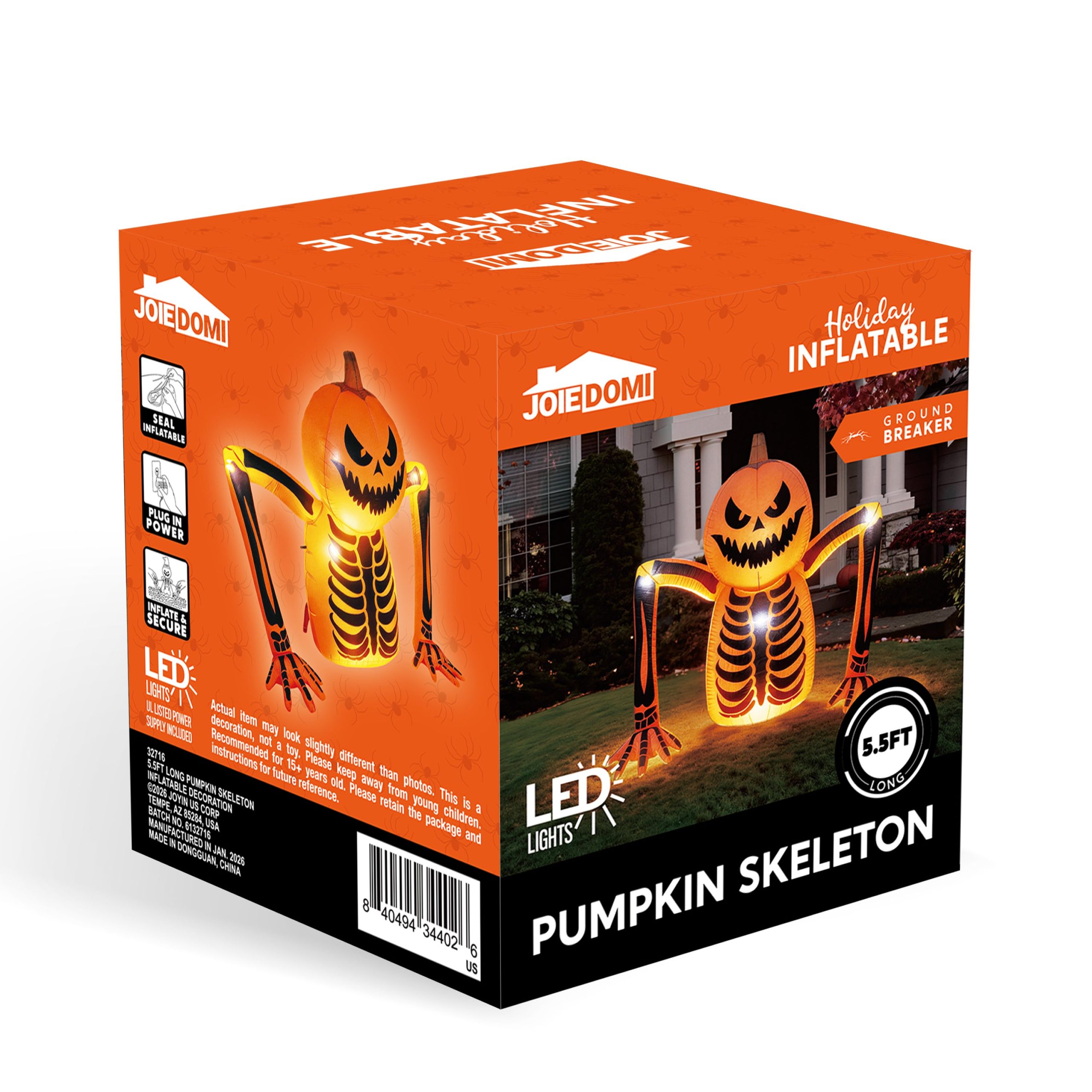 5.5 FT Halloween Pumpkin Skeleton Inflatable with LED Lights - Image 8