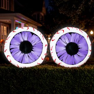 Joiedomi 2 Pack 3 FT Halloween Inflatable Purple Eyes with LED Lights