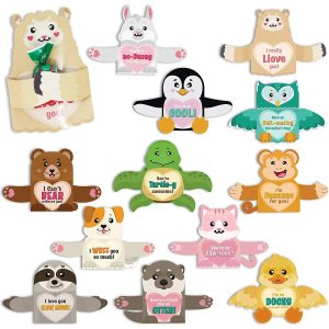 36pcs Kids Valentines Animal Candy Cane Card Holder
