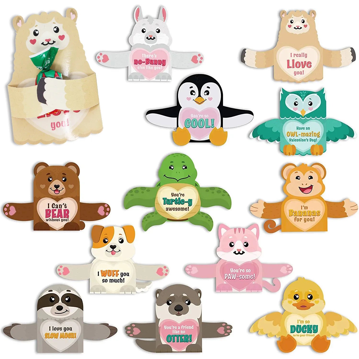 36pcs Kids Valentines Animal Candy Cane Card Holder