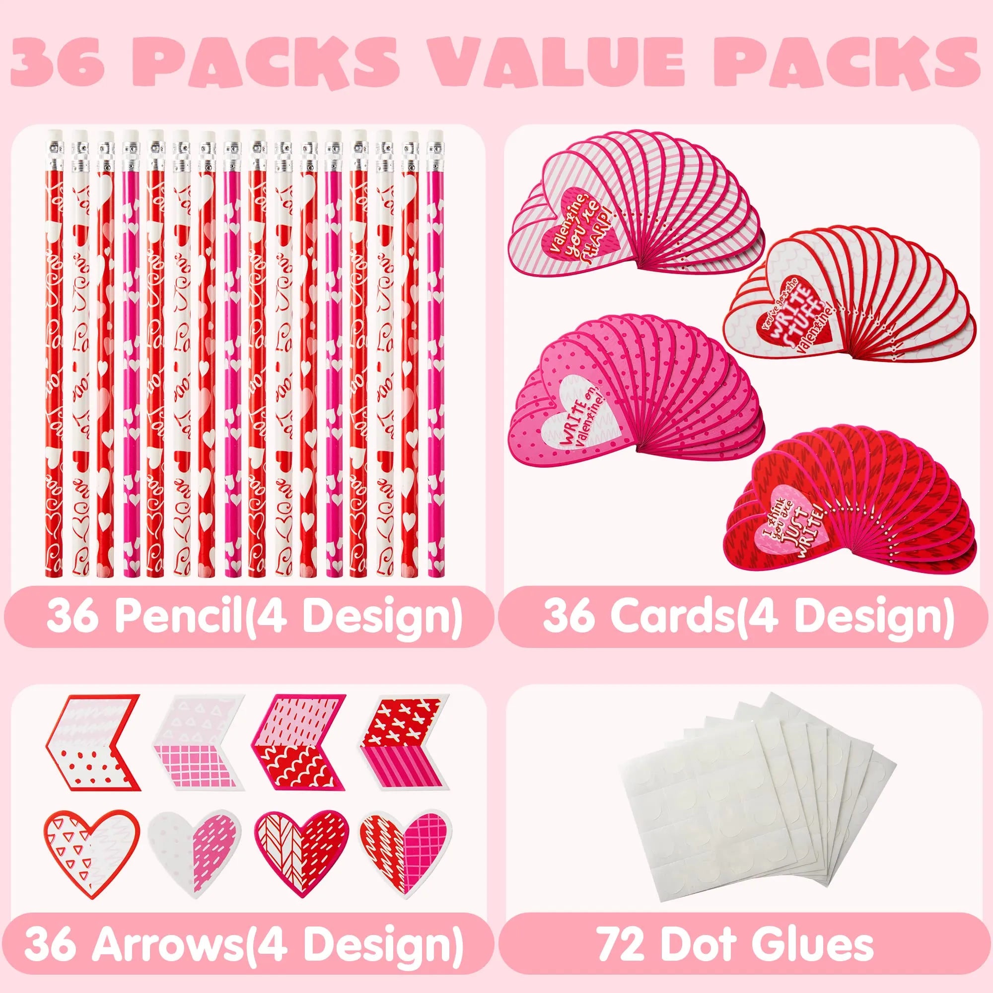 36Pcs Valentines Day Arrow Pencil with Valentines Day Cards for Kids-Classroom Exchange Gifts - Image 2