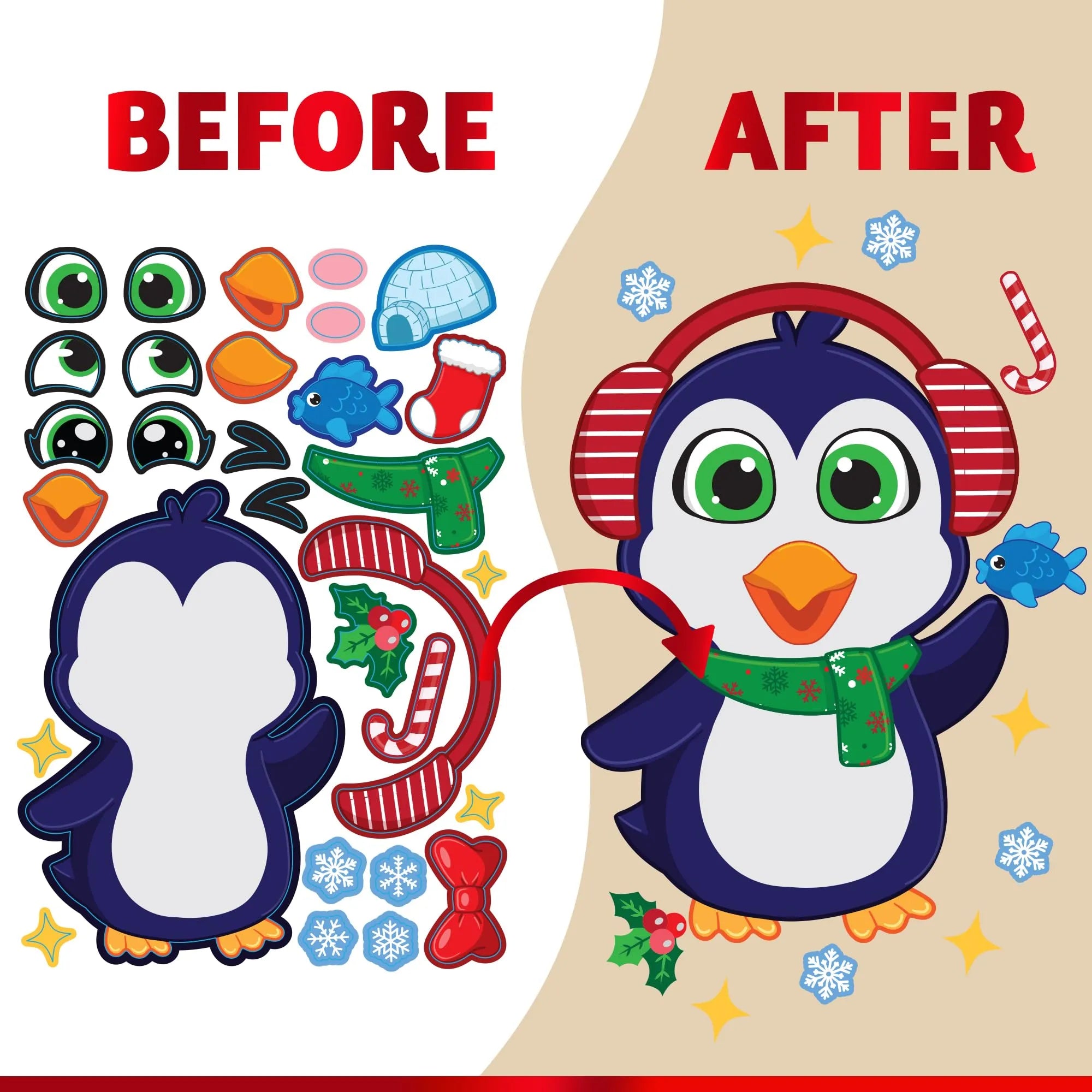 36 Pcs Christmas Make A Face Sticker Sheet for Kids - Image 3