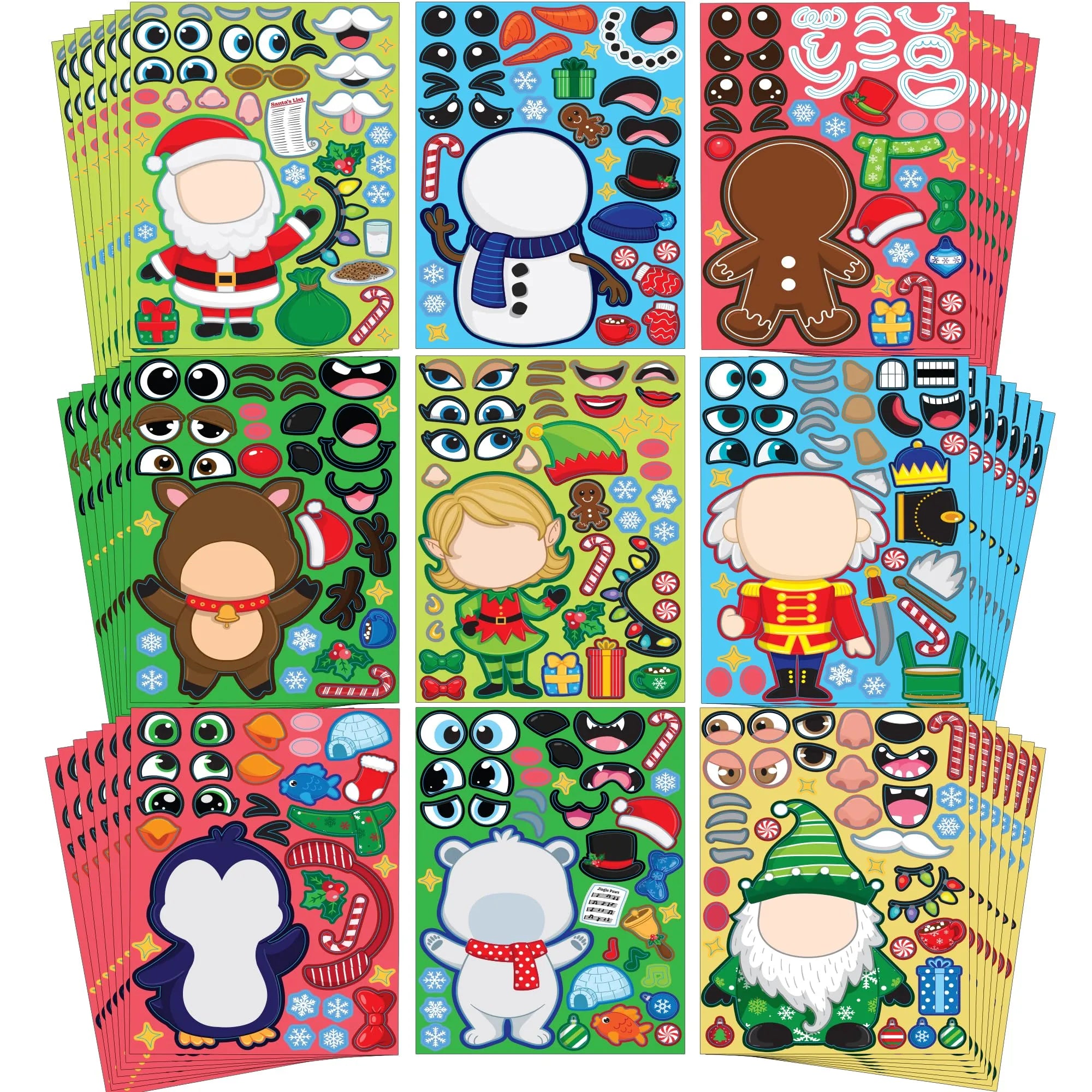 36 Pcs Christmas Make A Face Sticker Sheet for Kids
