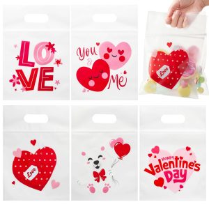 36 Pcs Valentine’s Day Cellophane Gift Bag, Candy Treat Bag with 6 Designs for Kids Party Favor Supplies