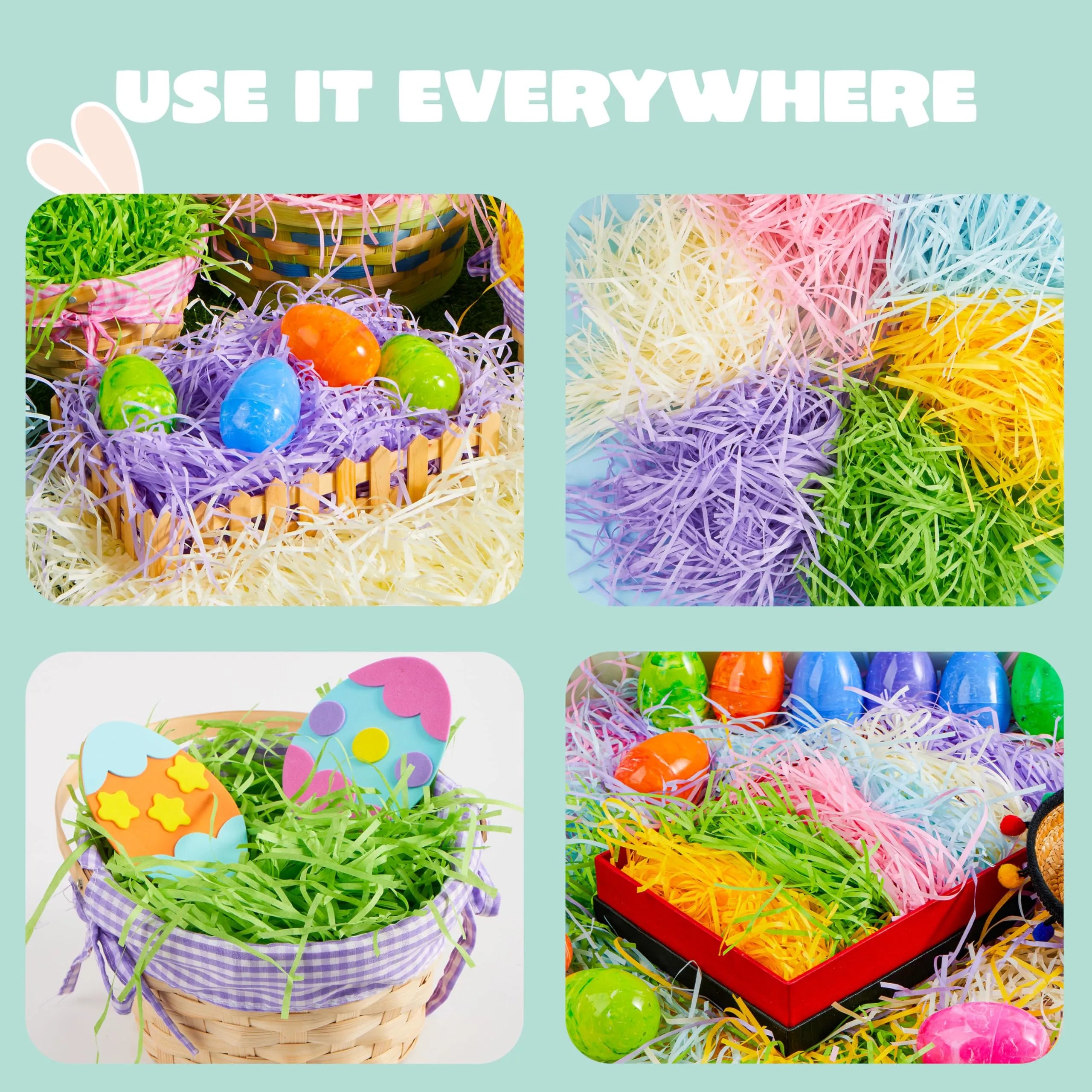 36oz (1000g) Multicolor Rainbow Easter Grass, Recyclable Paper Grass Shred Pastel Colors - Image 3