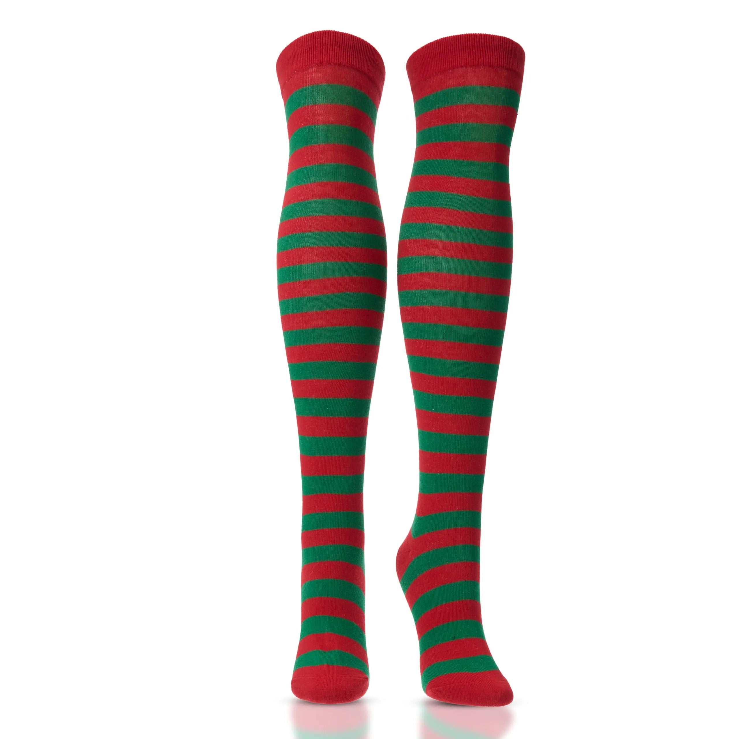 3 Pairs Women Striped Long Socks, Christmas Over Knee Socks, Elf Socks - Image 3