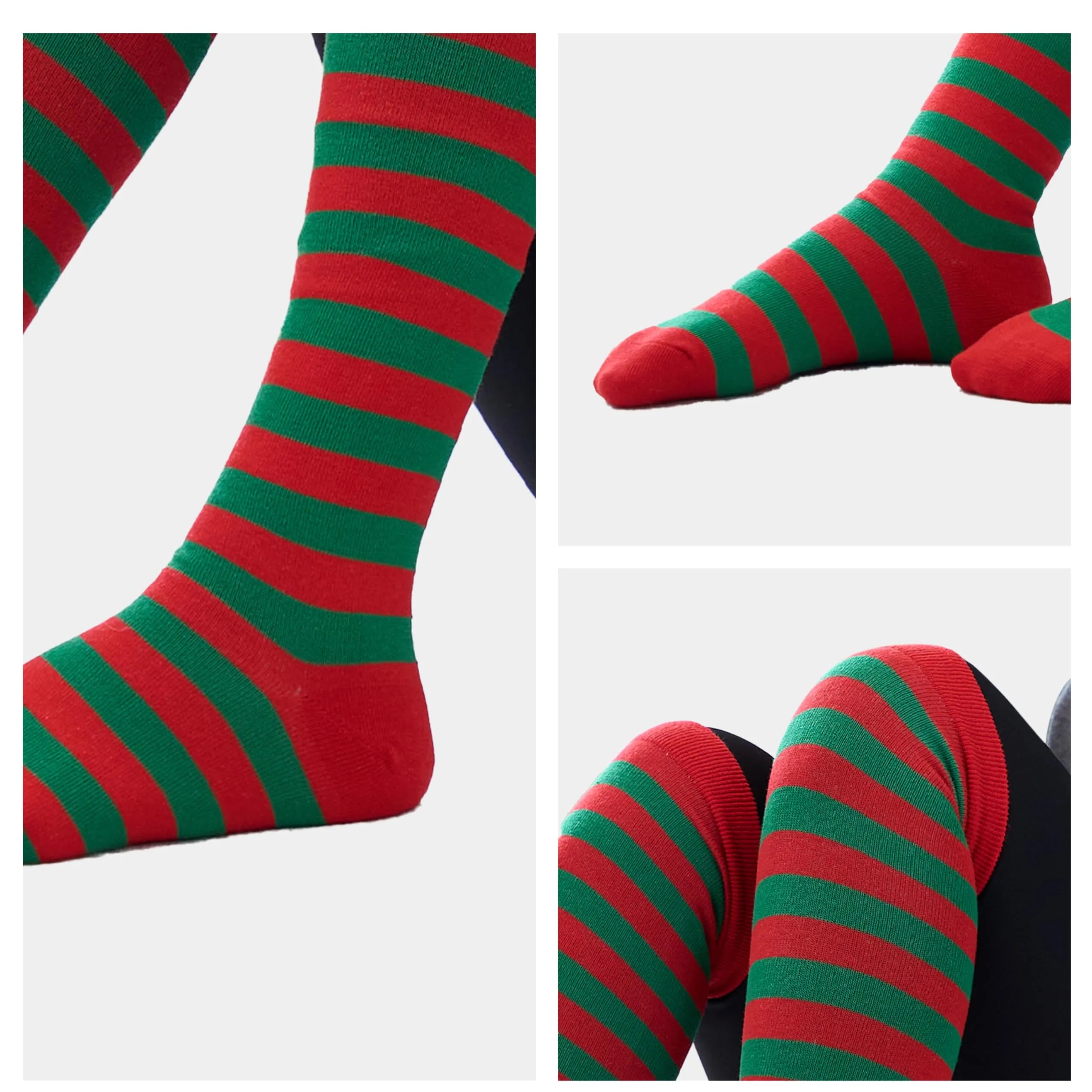 3 Pairs Women Striped Long Socks, Christmas Over Knee Socks, Elf Socks - Image 4