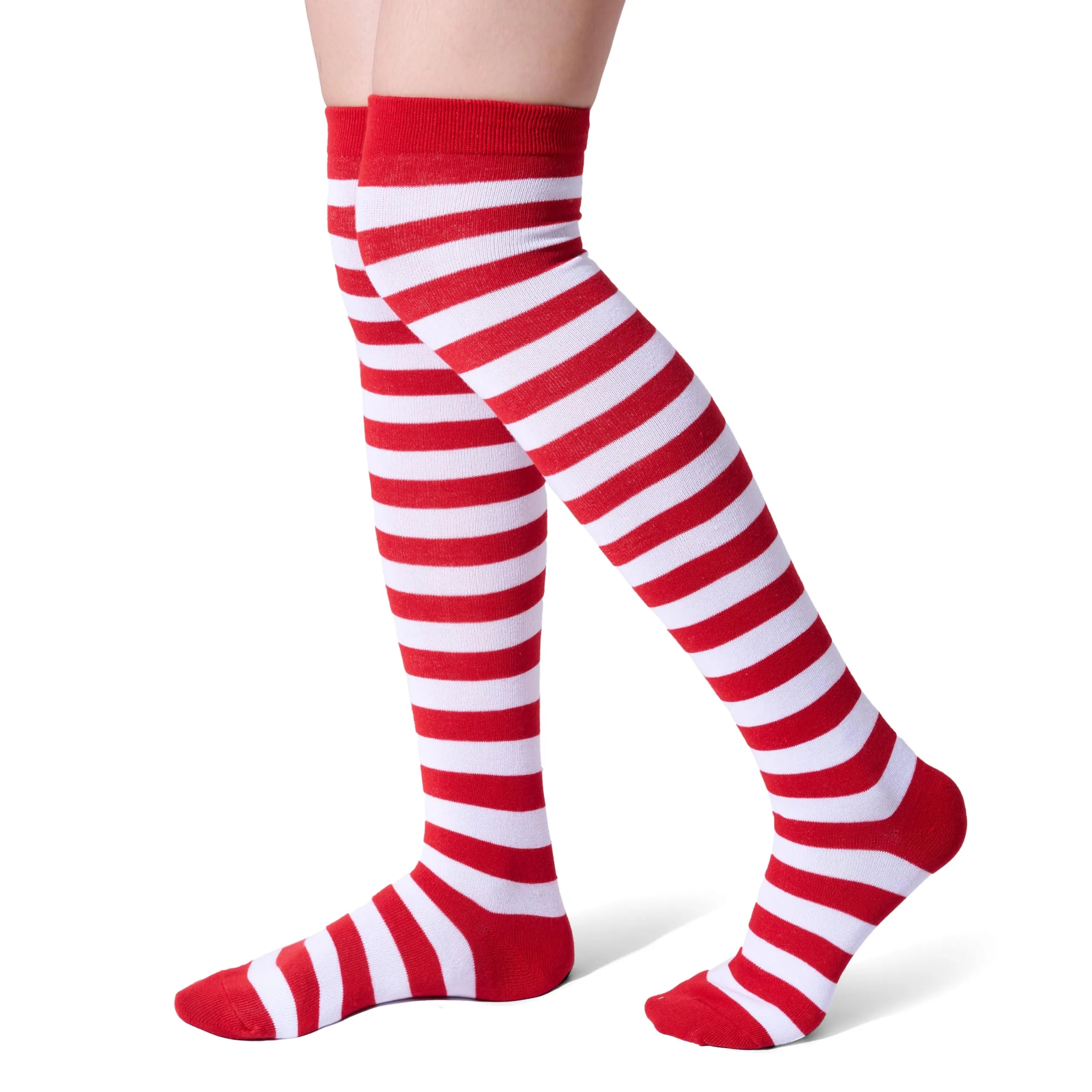 3 Pairs Women Striped Long Socks, Christmas Over Knee Socks, Elf Socks - Image 5