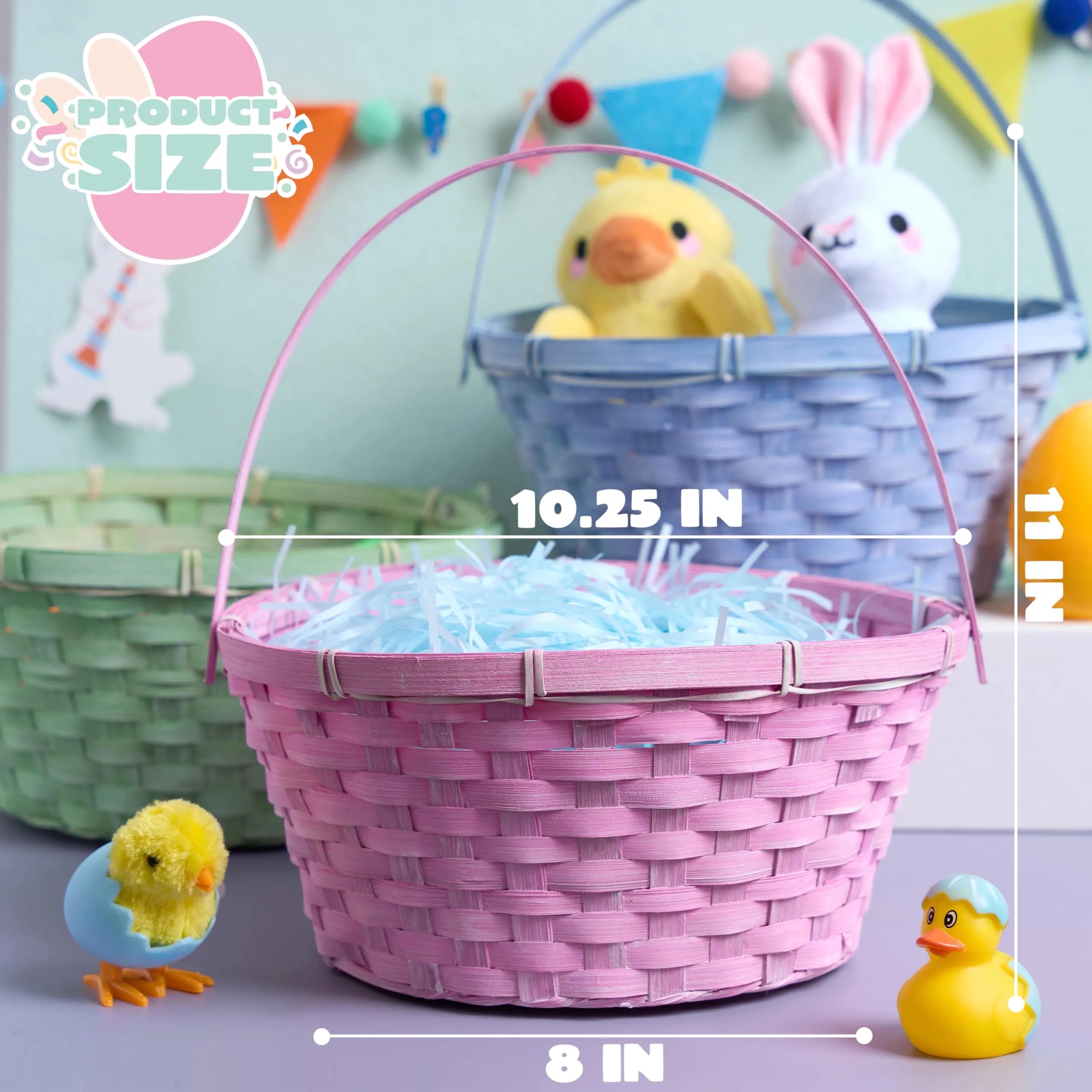 3Pcs Easter Bamboo Baskets with Folding Handle for Easter Egg Hunt - Image 8