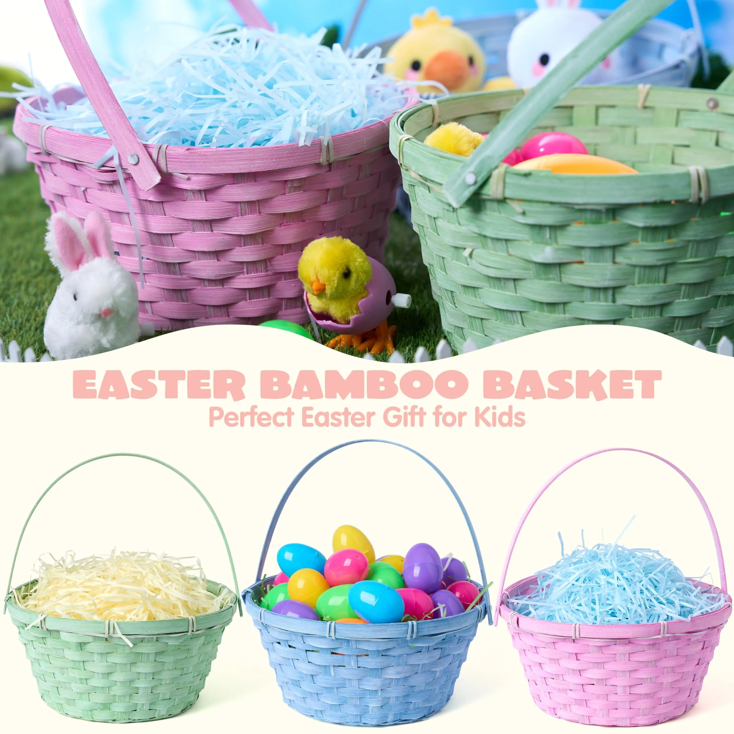 3Pcs Easter Bamboo Baskets with Folding Handle for Easter Egg Hunt - Image 4