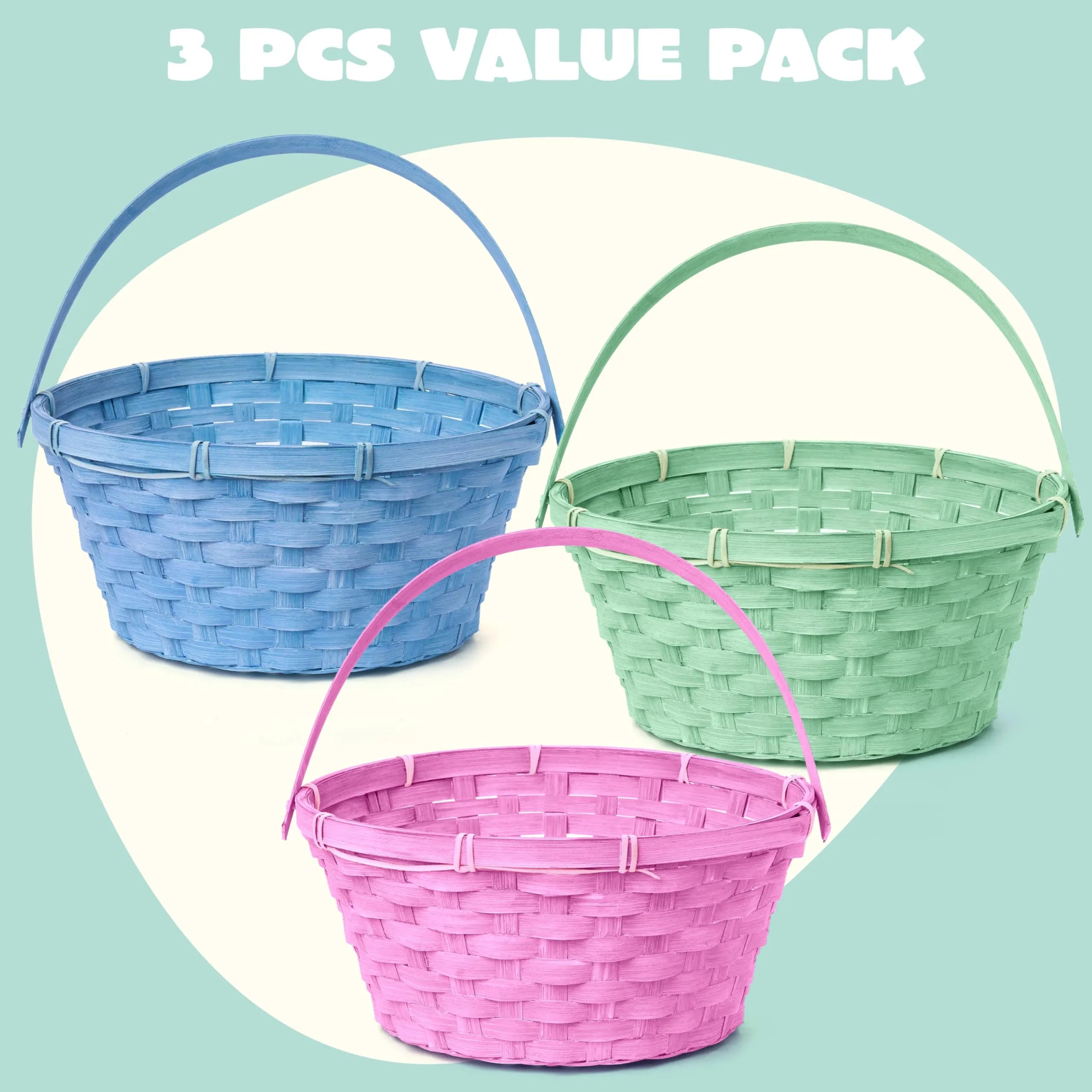 3Pcs Easter Bamboo Baskets with Folding Handle for Easter Egg Hunt - Image 5