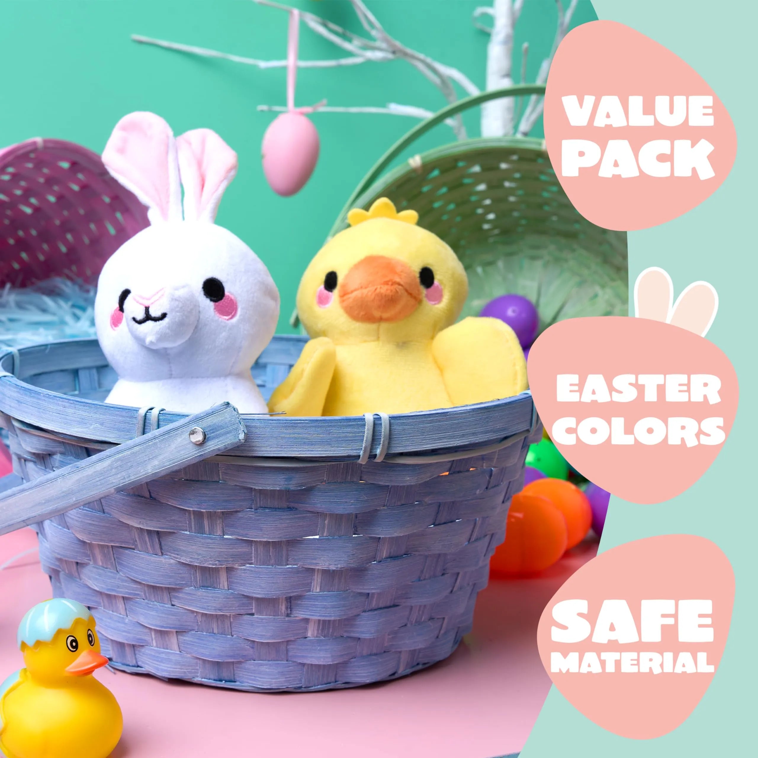 3Pcs Easter Bamboo Baskets with Folding Handle for Easter Egg Hunt - Image 2
