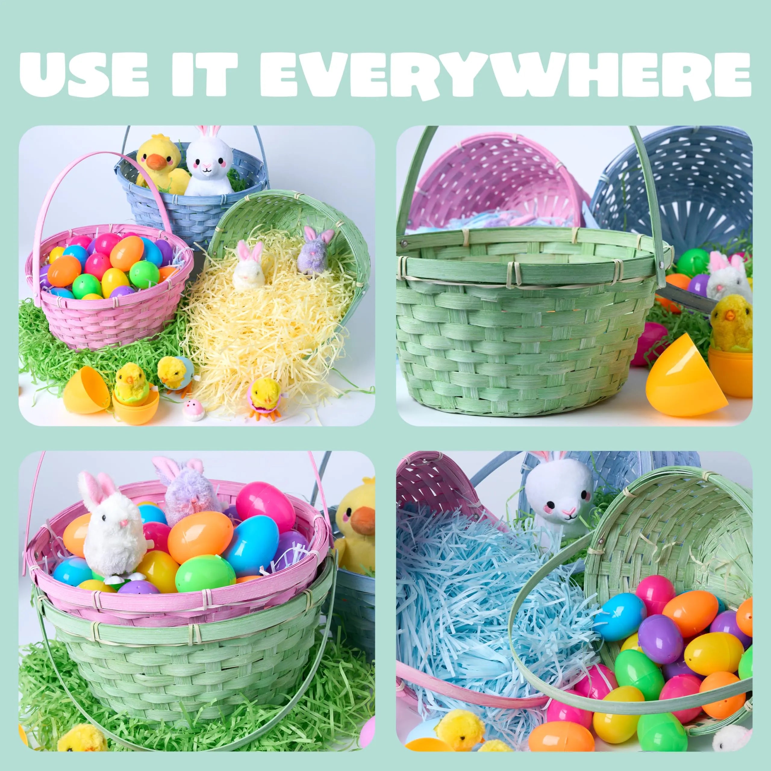 3Pcs Easter Bamboo Baskets with Folding Handle for Easter Egg Hunt - Image 3