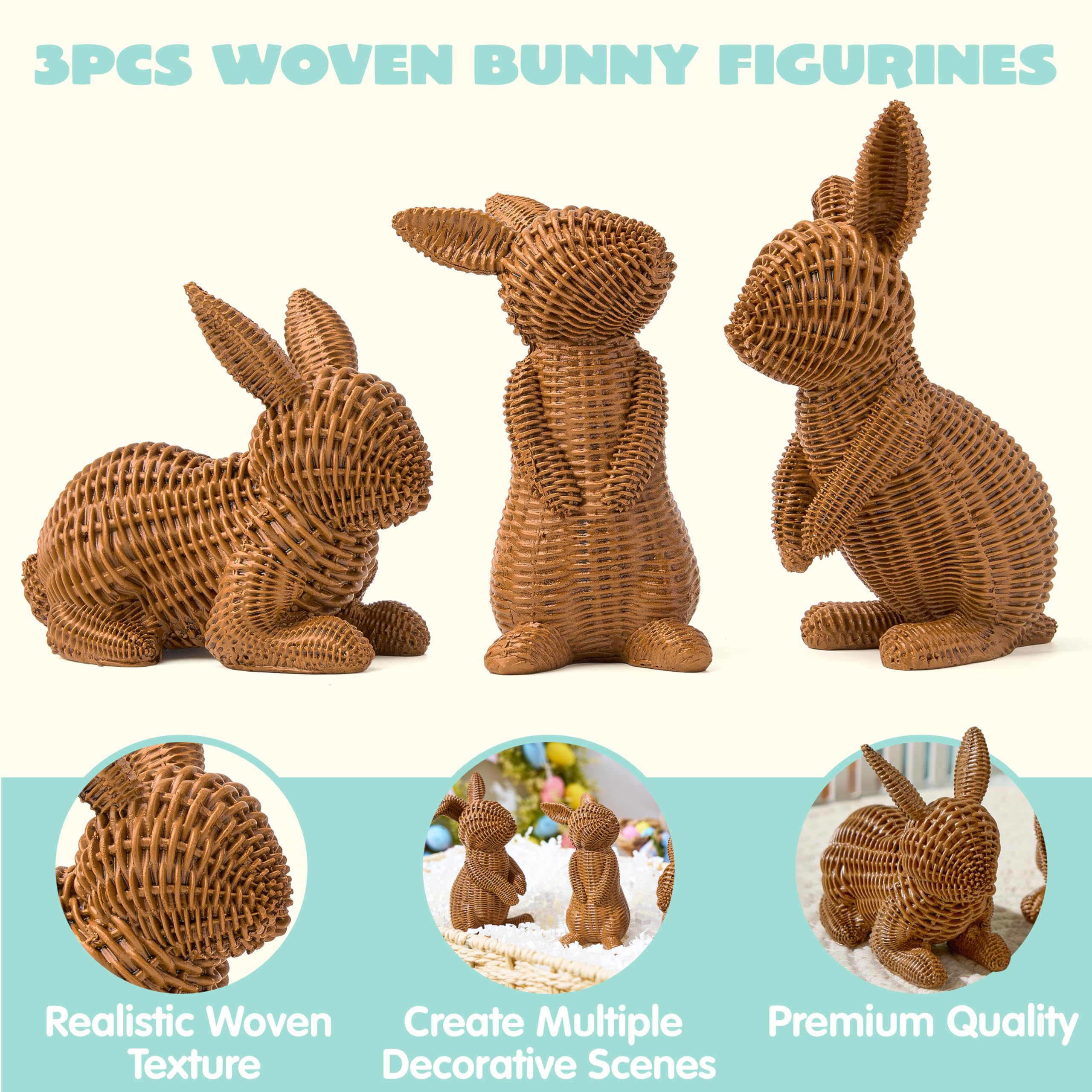 3 Pcs Easter Bunny Resin Figurines for Home Tabletop Decor - Image 5