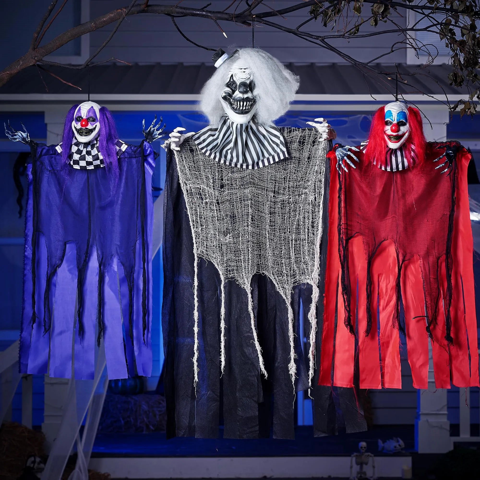3 Pcs Halloween Hanging Clowns Decorations, one 47in, Two 35.4in Scary Hanging Clowns in Varies Colors - Image 4