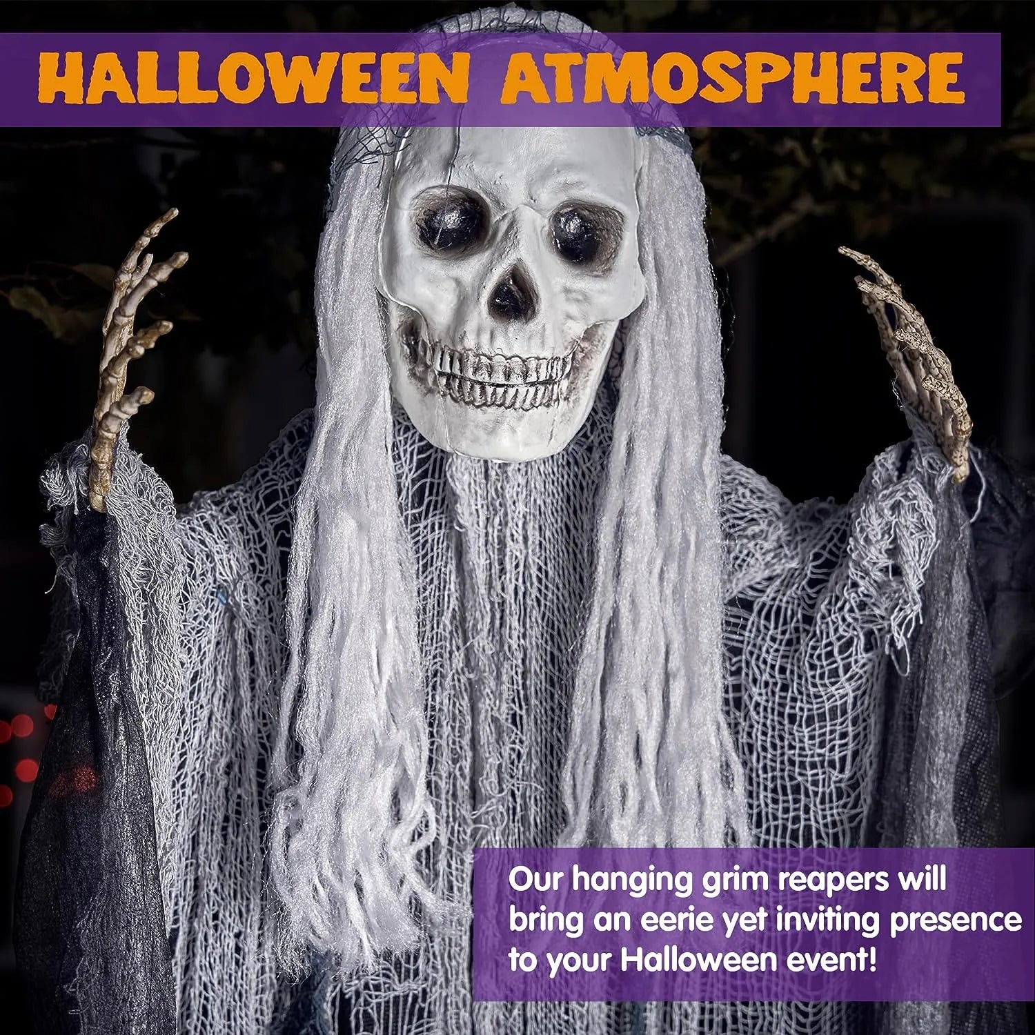 3Pcs Halloween Hanging Grim Reapers, One 55in, Two 35in Skeleton Flying Ghosts - Image 3