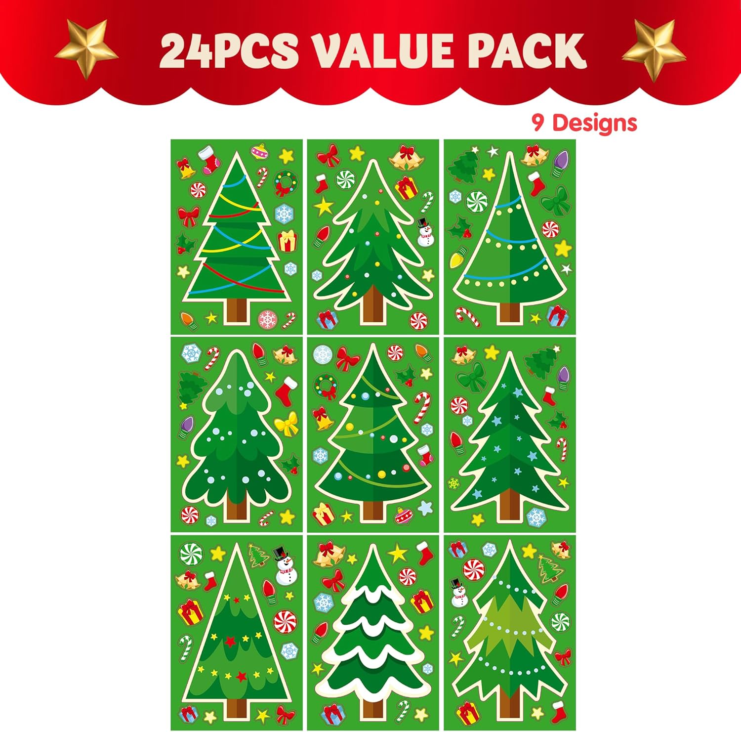 24 Pcs Christmas Tree Stickers, Make Your Own Christmas Tree Stickers Sheets - Image 3