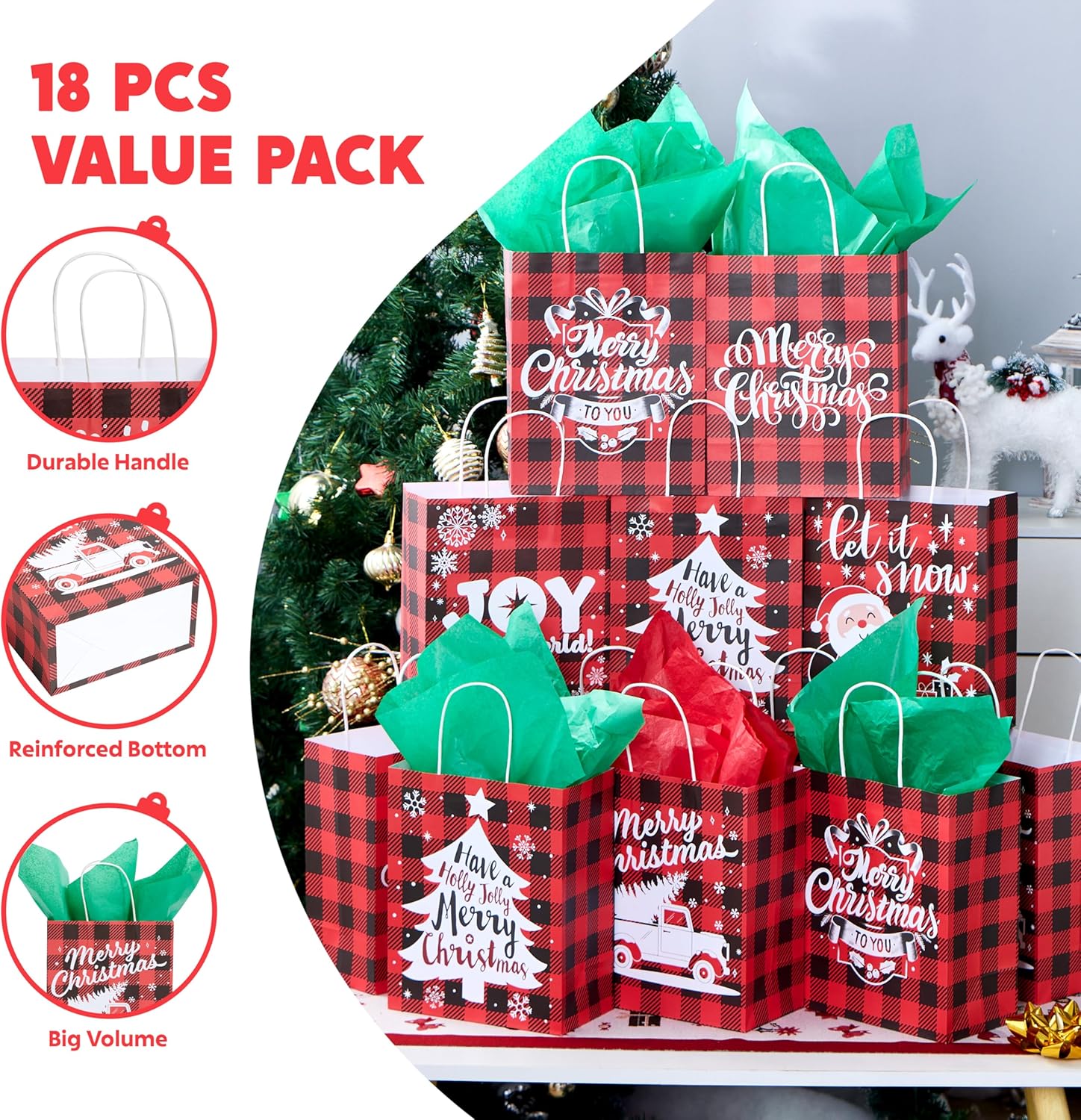 18 PCS Christmas White Kraft Bags with Handles - Image 3