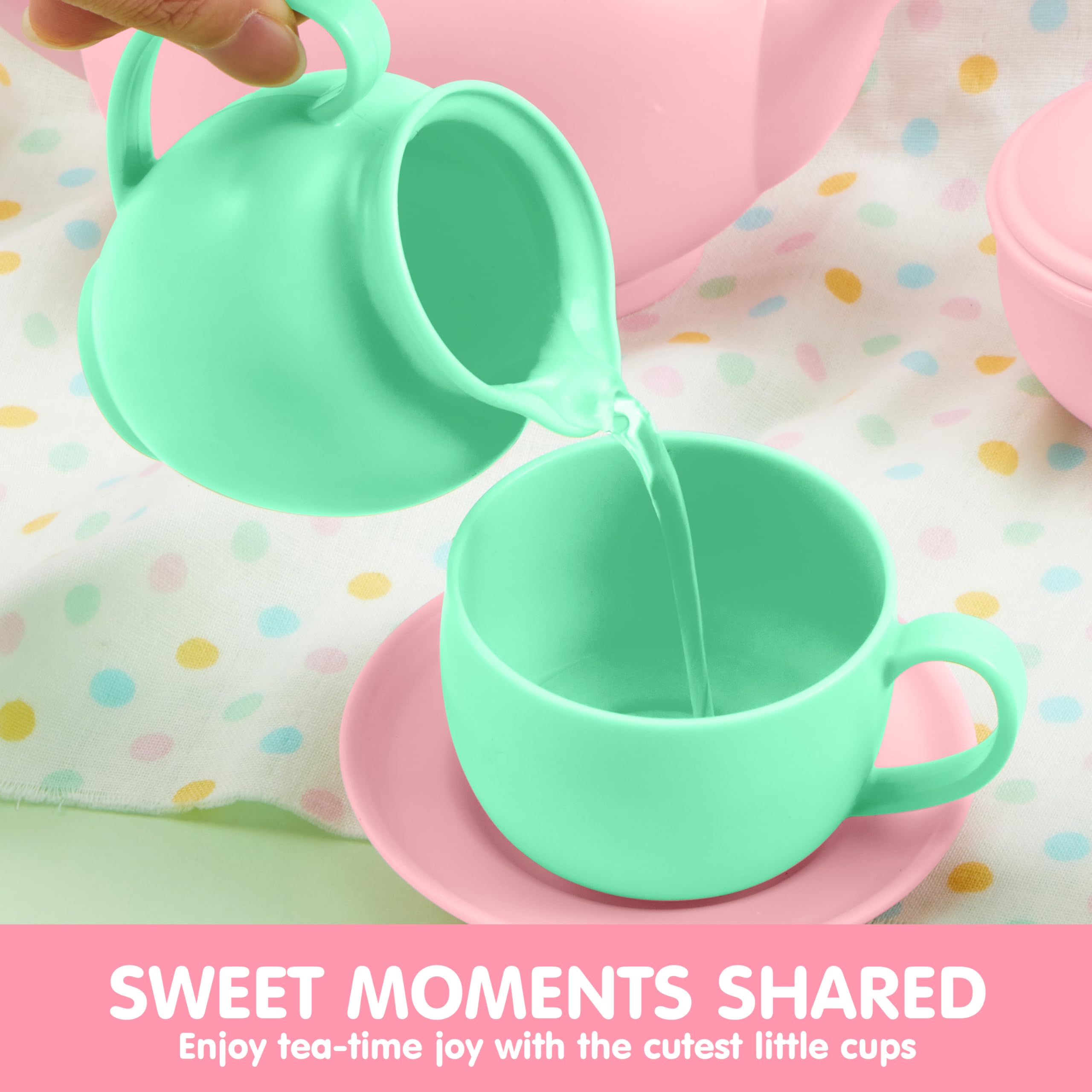 18PCS Pretend Tea Party Set - Baby Pink Teapot - Image 3