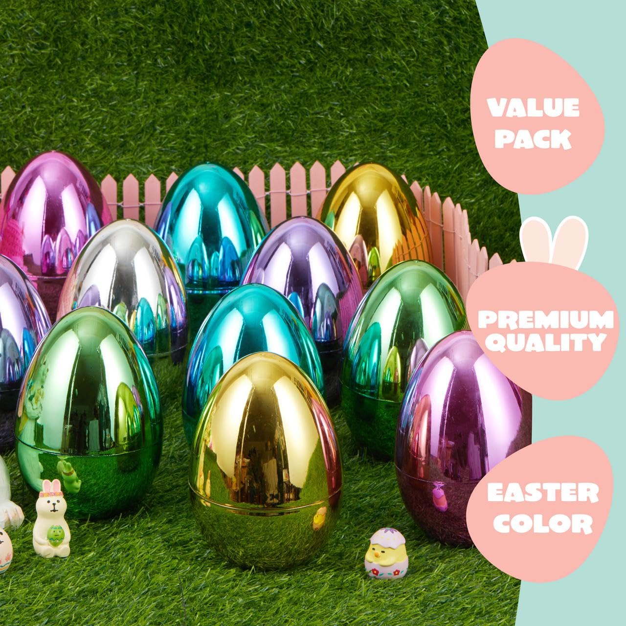 12Pcs Large Metallic Easter Eggs, 6 Inches Colorful Jumbo Eggs Fillable - Image 3