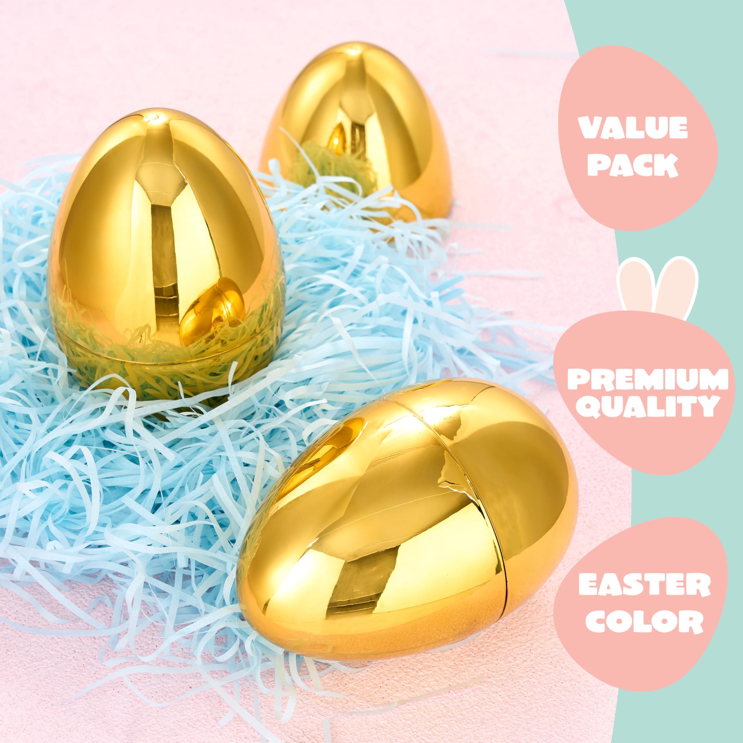 12Pcs Large Gold Easter Eggs, 6 Inches Metallic Jumbo Eggs Fillable - Image 3