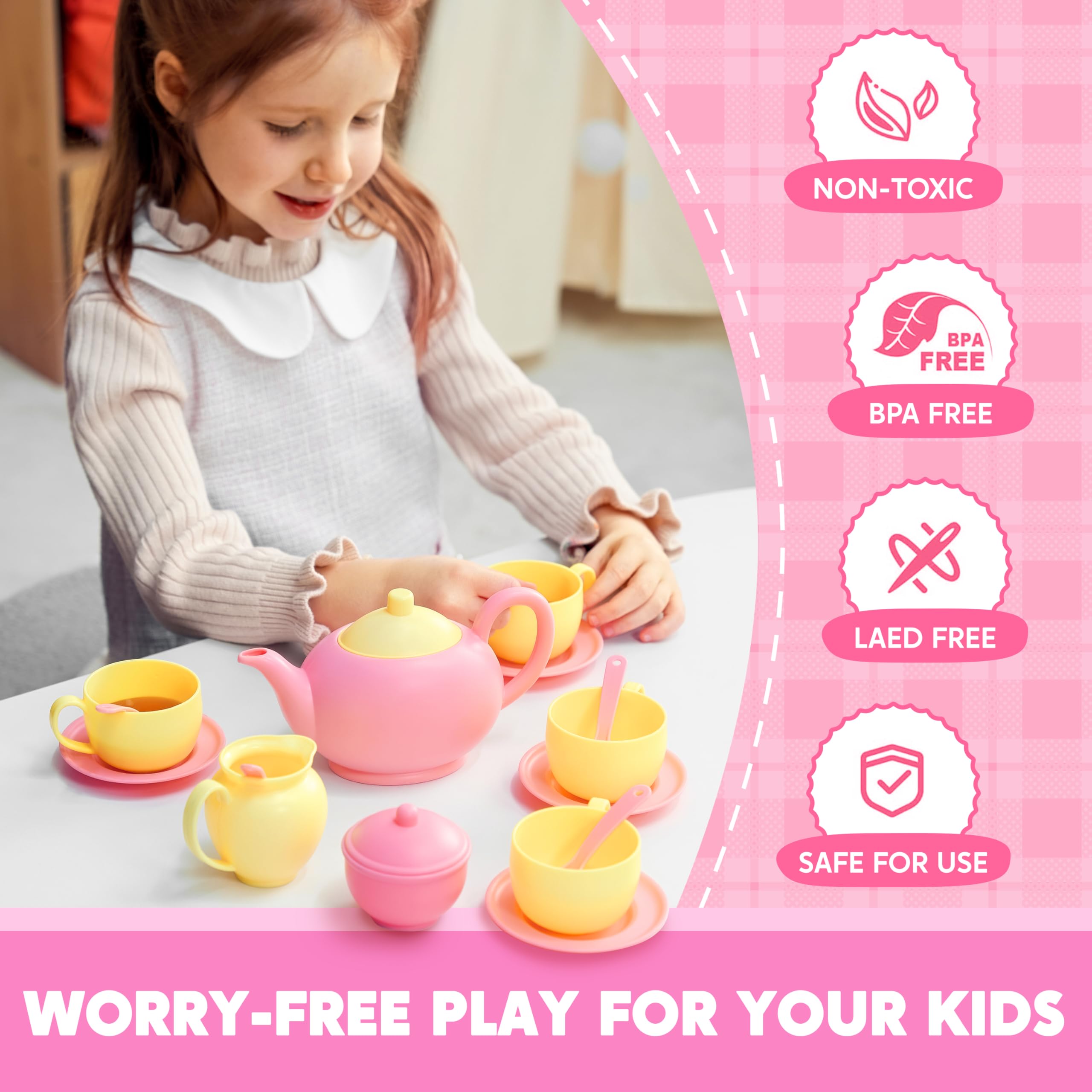 18PCS Pretend Tea Party Set - Pink Teapot - Image 3