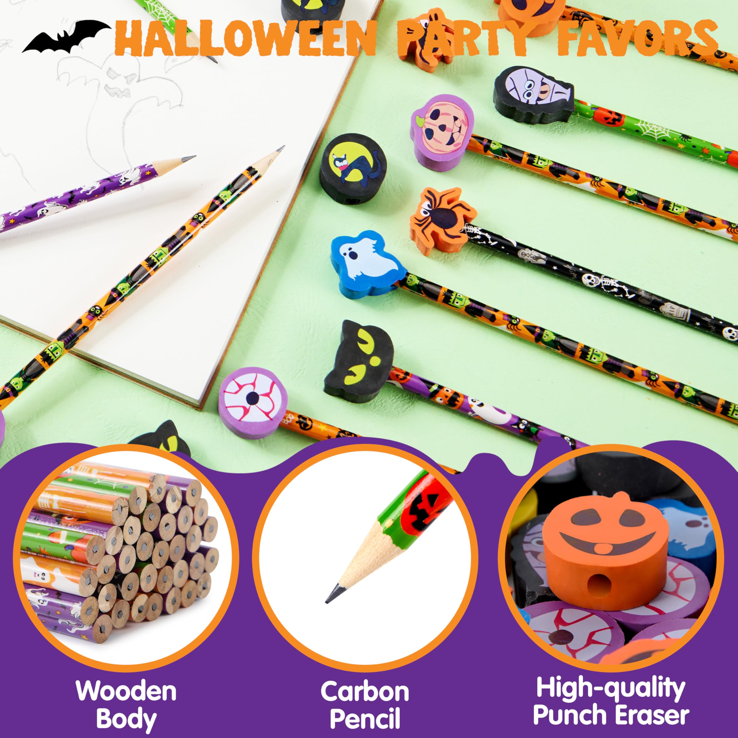 108PCS Halloween Pencils with Erasers Stationery Set - Image 3