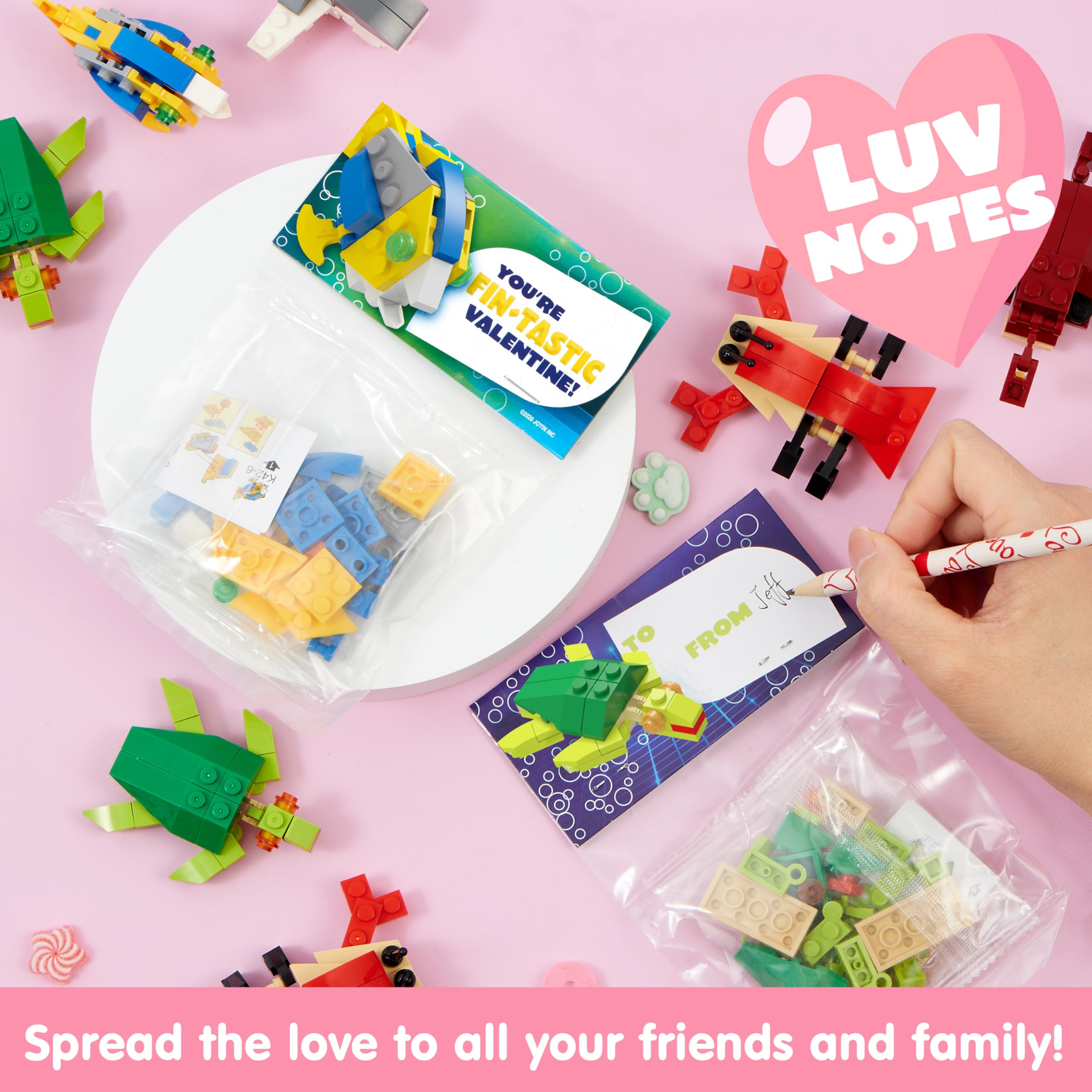 24 Packs Valentines Day Cards with Sea Animal Building Blocks for Gifts Party Favor - Image 3