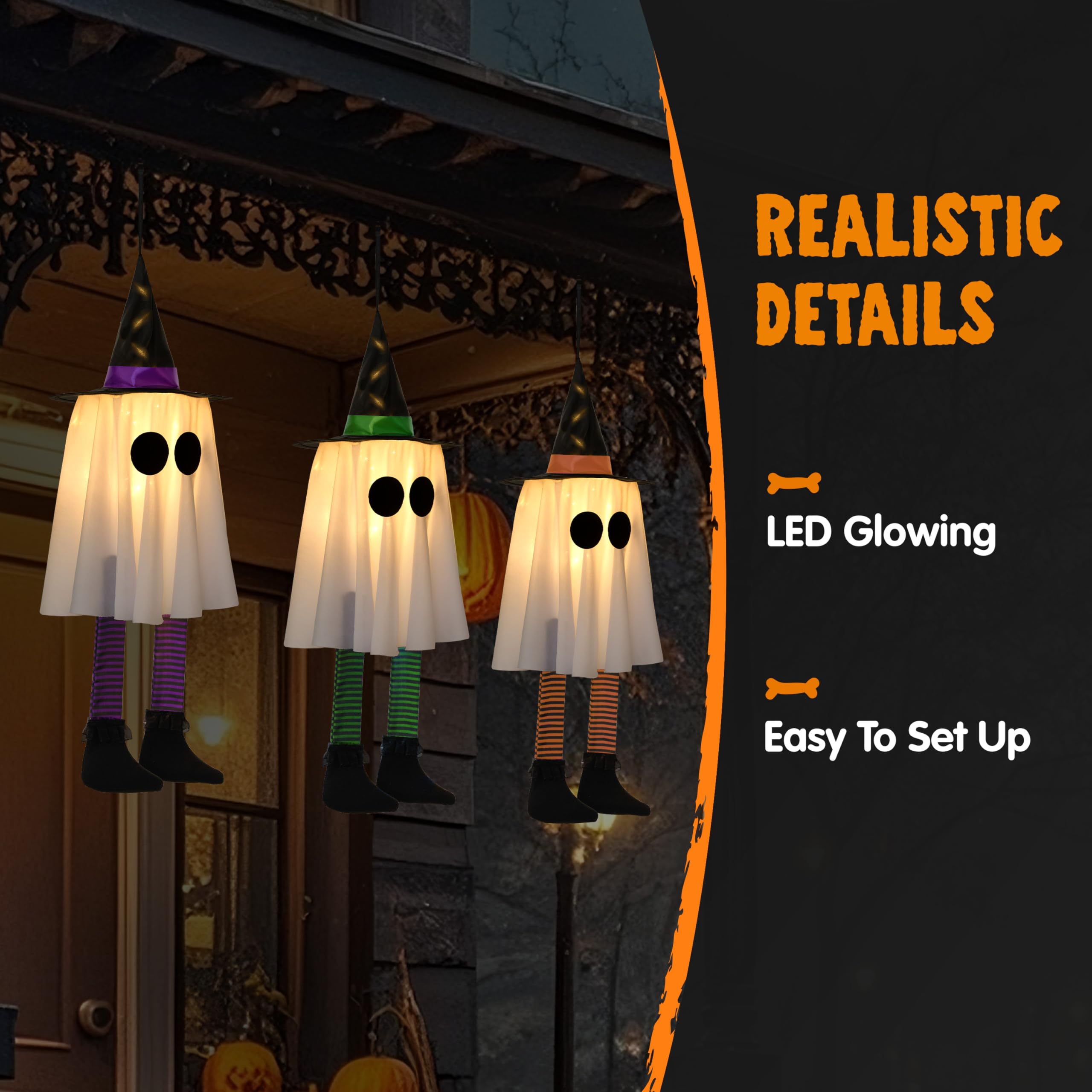 23.6 3PCS Halloween Hanging Ghosts Decorations Outdoor - Image 3