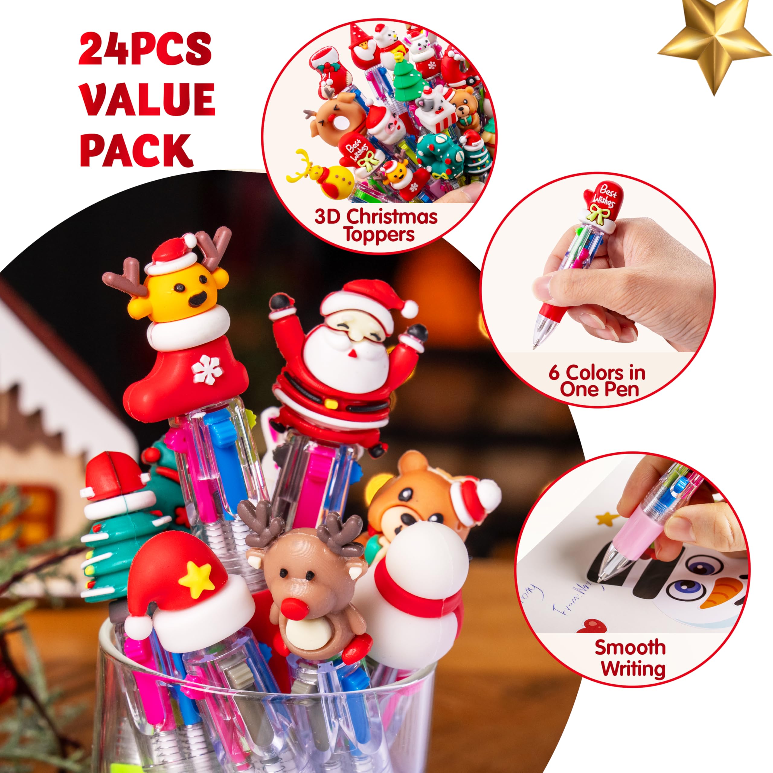 24 PCS Christmas Multicolor Pens Bulk For Kids - Image 3